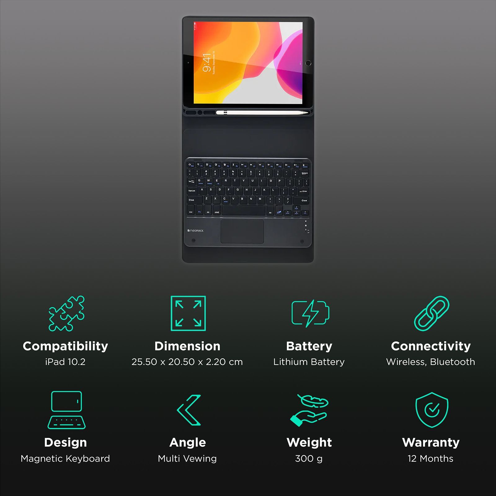 neopack Folio Case For Apple iPad 10.2 Inch(7th, 8th & 9th Gen) (Multi Vewing, Black)_3