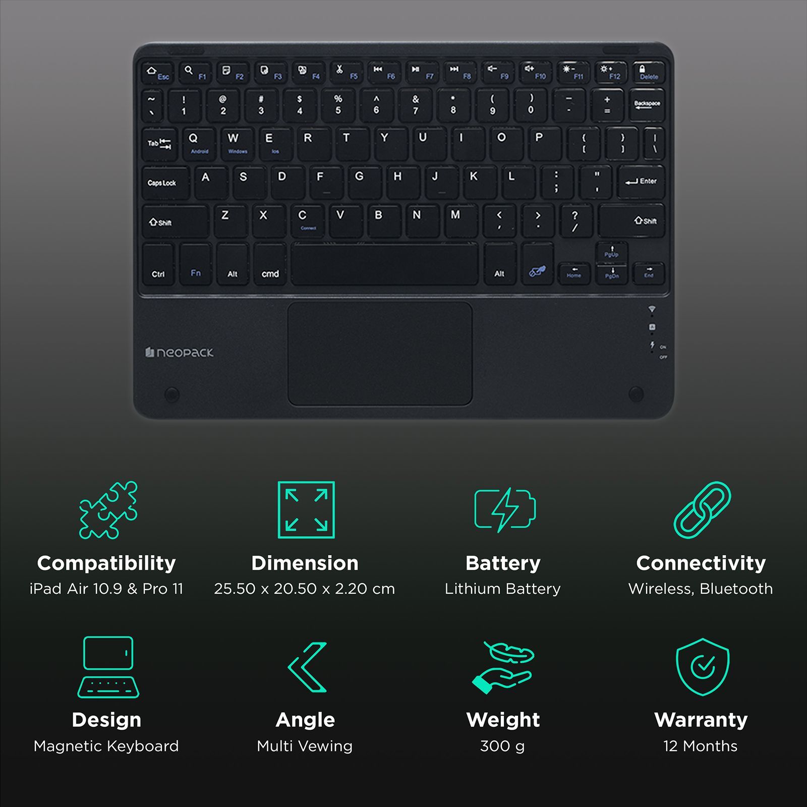 neopack Folio Case For Apple iPad Air 10.9 Inch & Pro 11(2nd, 3rd & 4th Gen) (Multi Vewing, Black)_3