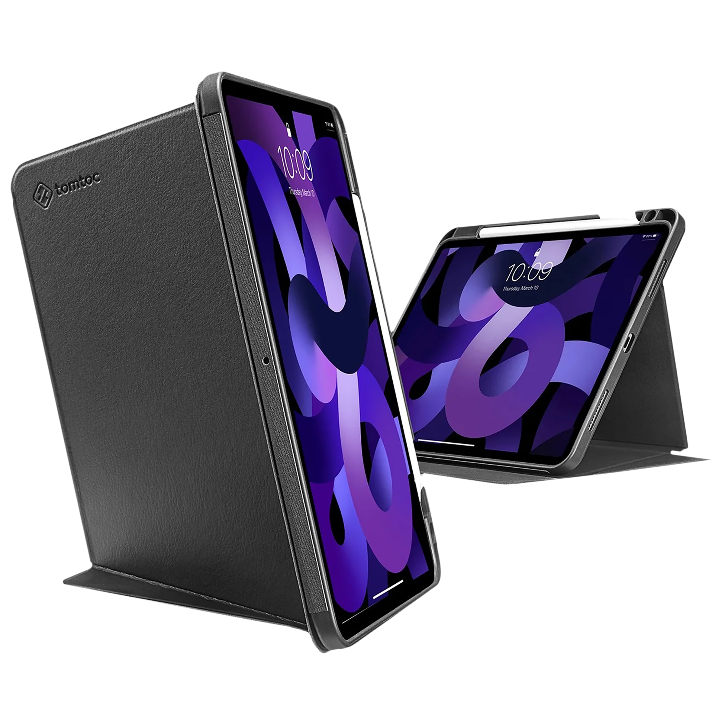 tomtoc Inspire B02 Hard Polyurethane Leather Flip Case for Apple iPad Air 10.9 Inch (Military Grade Protection, Black)_1