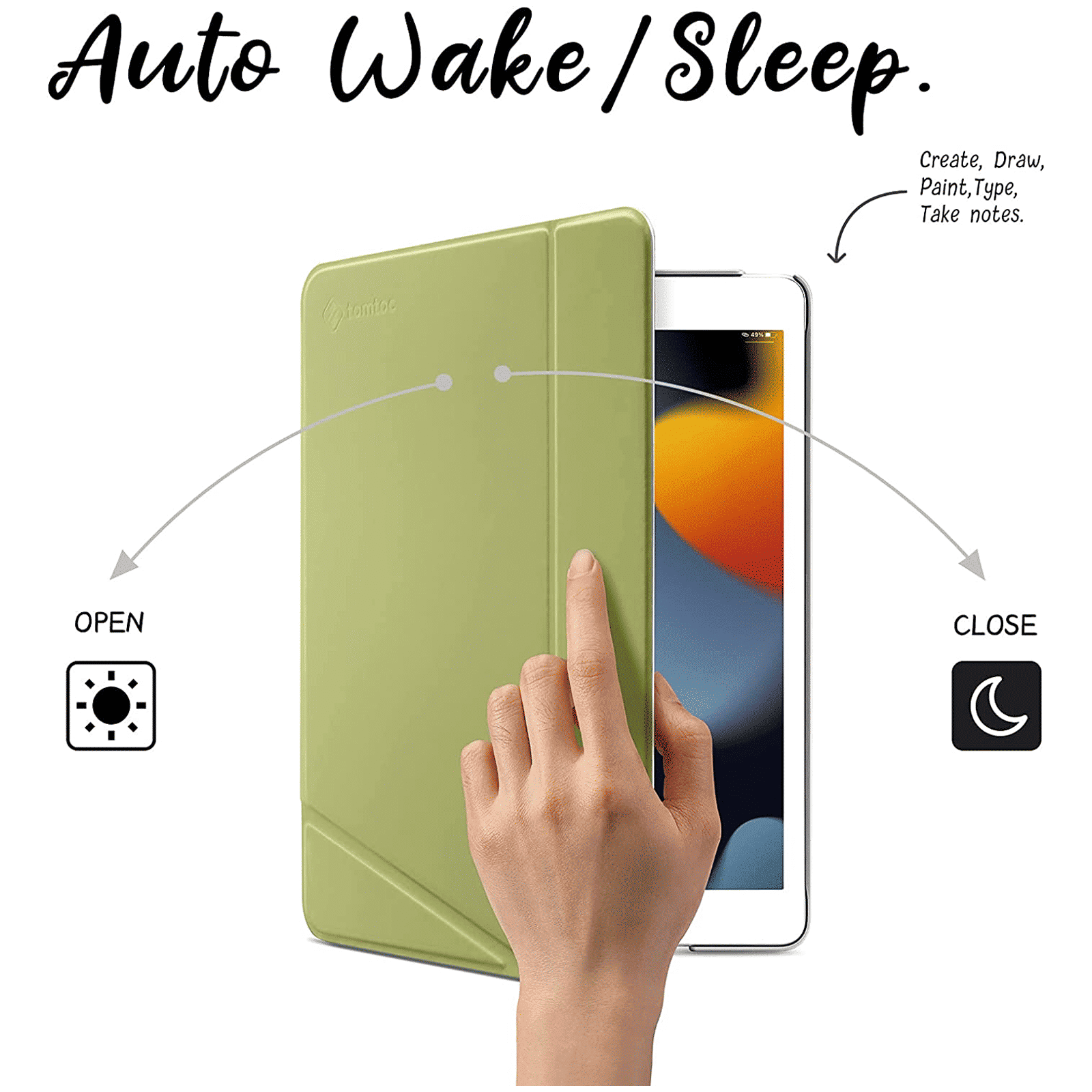 tomtoc Inspire B02 Hard Polyurethane Leather Flip Case for Apple iPad 10.2 Inch (Military Grade Protection, Avocado)_5
