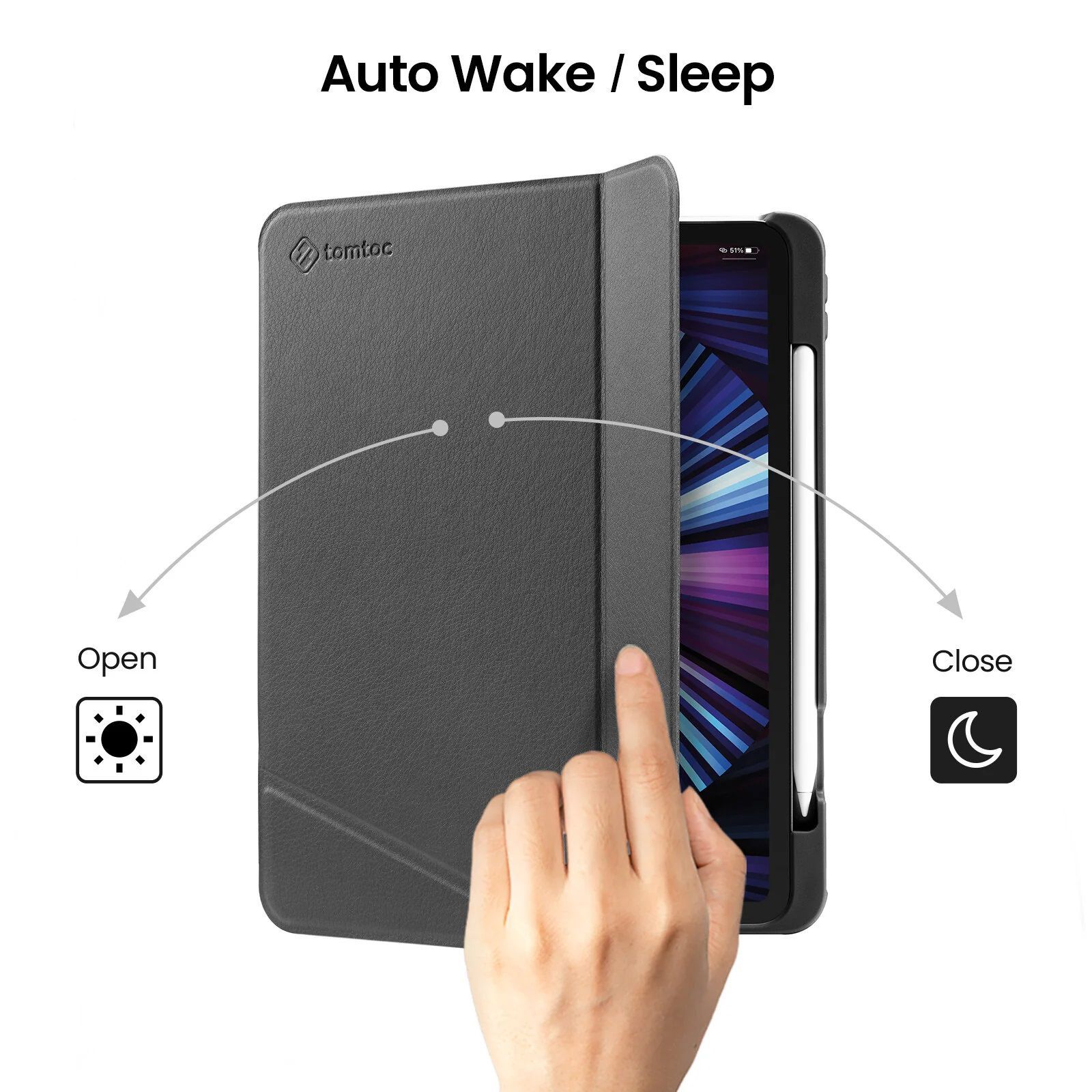 tomtoc Polyurethane Leather Flip Case for Apple iPad 11 Inch (Scratch Resistant, Black)_7
