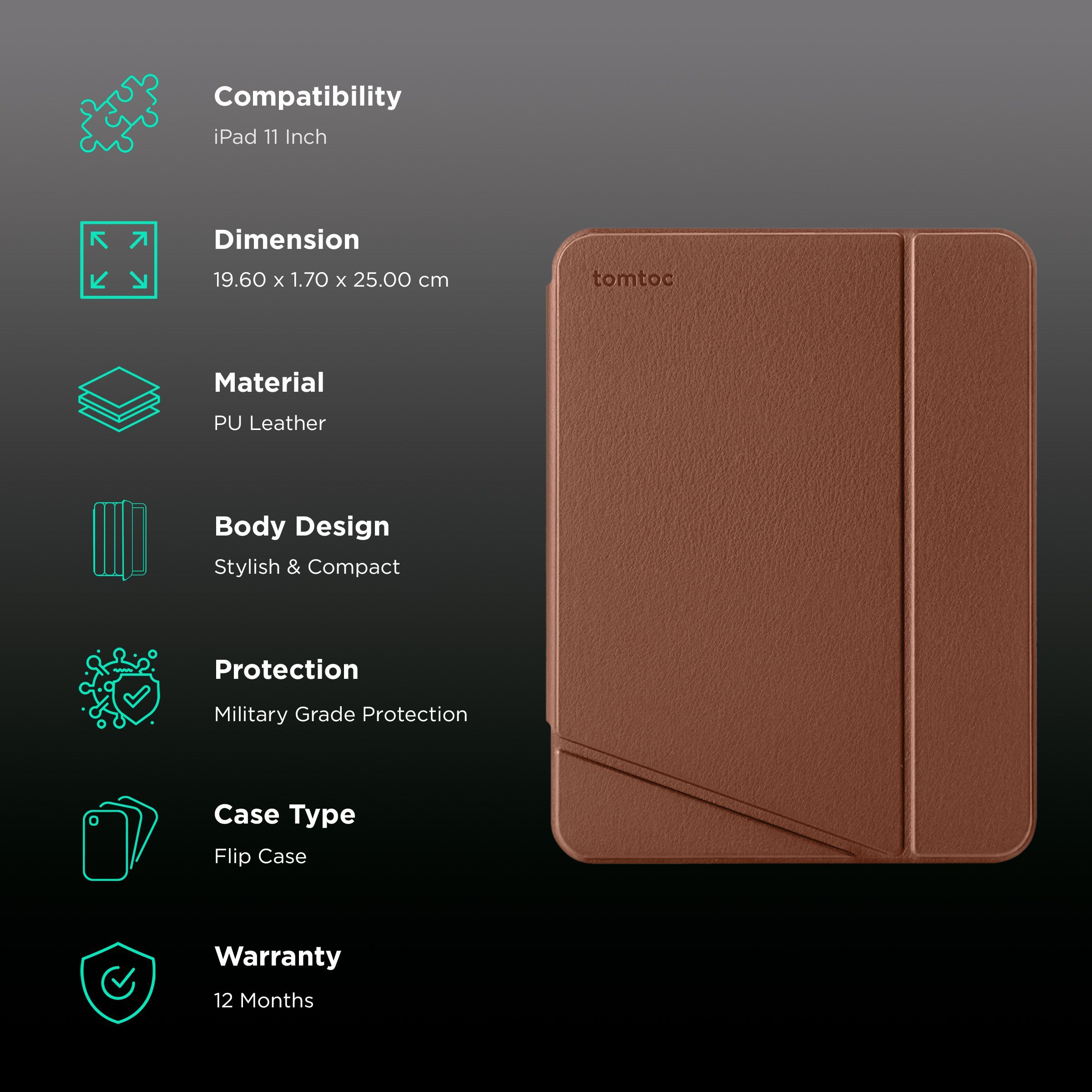 tomtoc Polyurethane Leather Flip Case for Apple iPad 11 Inch (Scratch Resistant, Caramel) tomtoc Polyurethane Leather Flip Case for Apple iPad 11 Inch (Scratch Resistant, Caramel)_2