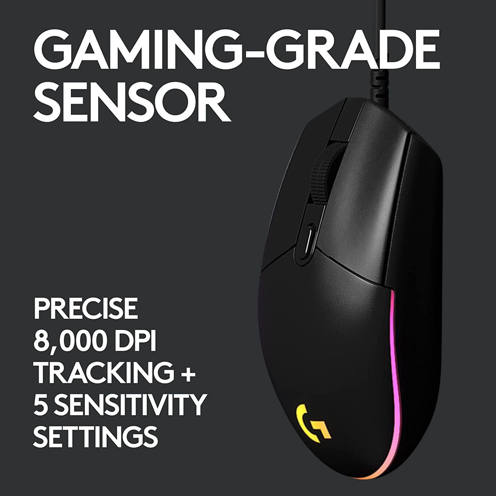 logitech G203 Wired Mouse with Customizable Buttons (8000 DPI, LED Lights, Black)_8