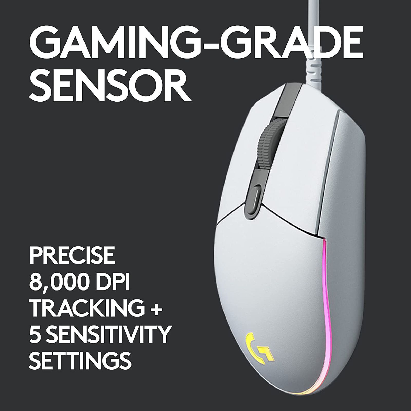 logitech G203 Wired Mouse with Customizable Buttons (8000 DPI, LED Lights, White)_4