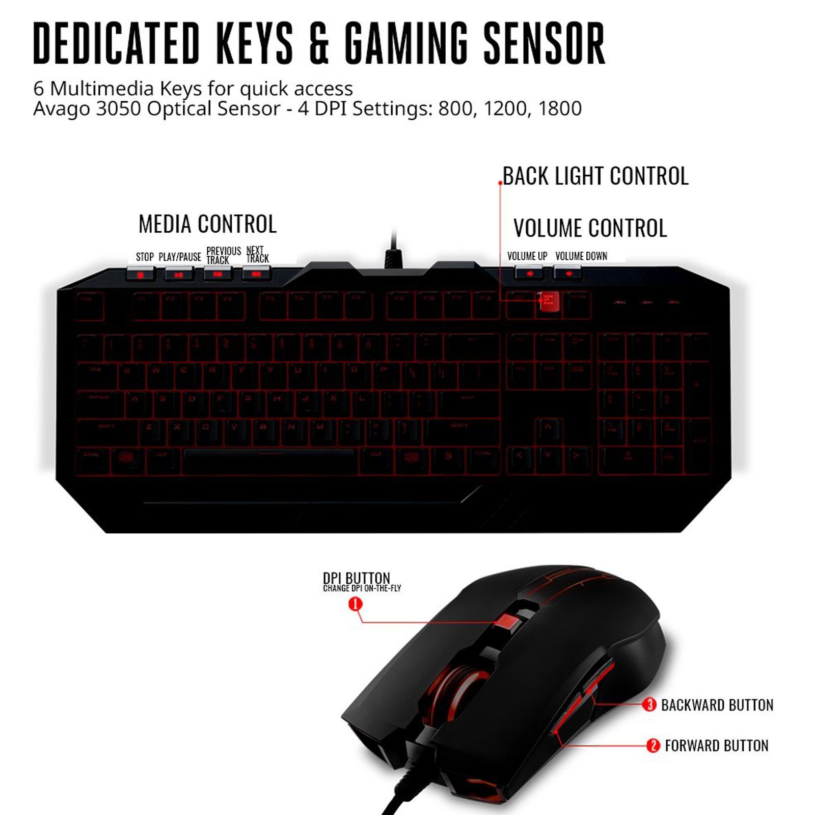 Cooler Master Devastator 3 Wired Gaming Keyboard & Mouse Combo (2400DPI Adjustable, Custom Membrane Design, Black)_3