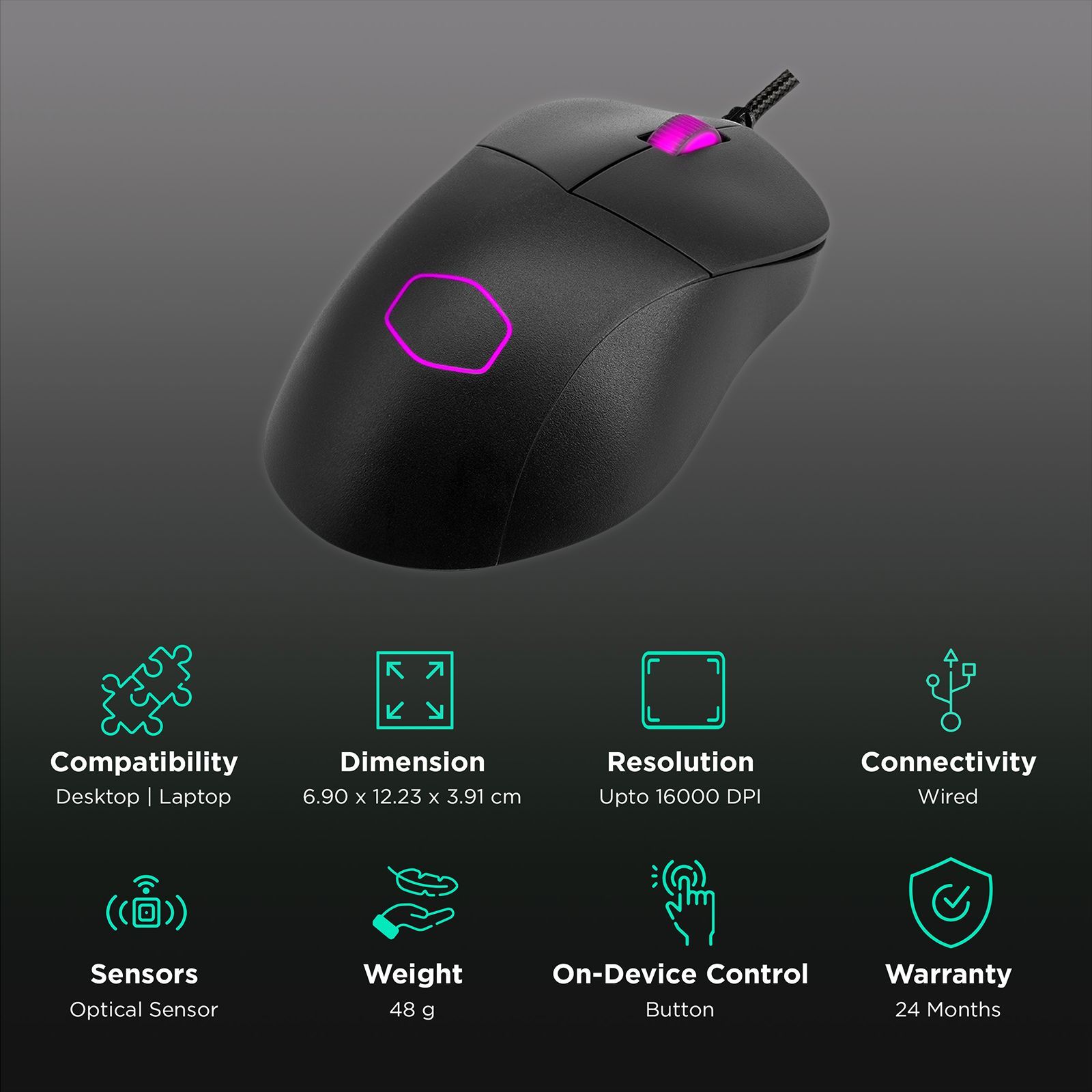 Cooler Master MM730 Wired Gaming Mouse (16,000 DPI, Gold Plated Cable, Black)_2