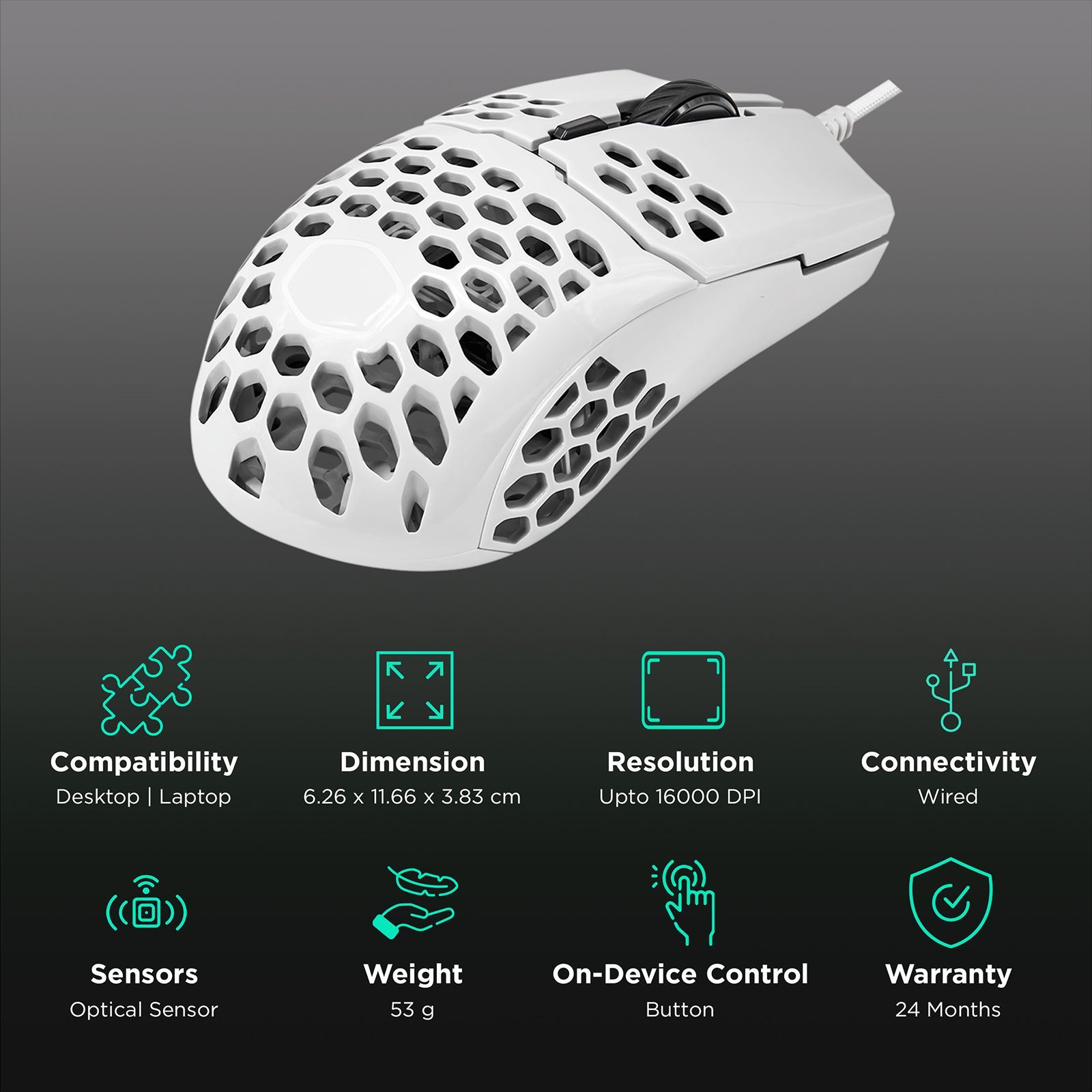 Cooler Master MM-710-WWOL1 Wired Gaming Mouse with Omron Switches (16000 DPI Adjustable, Ambidextrous Design, Black/White)_2