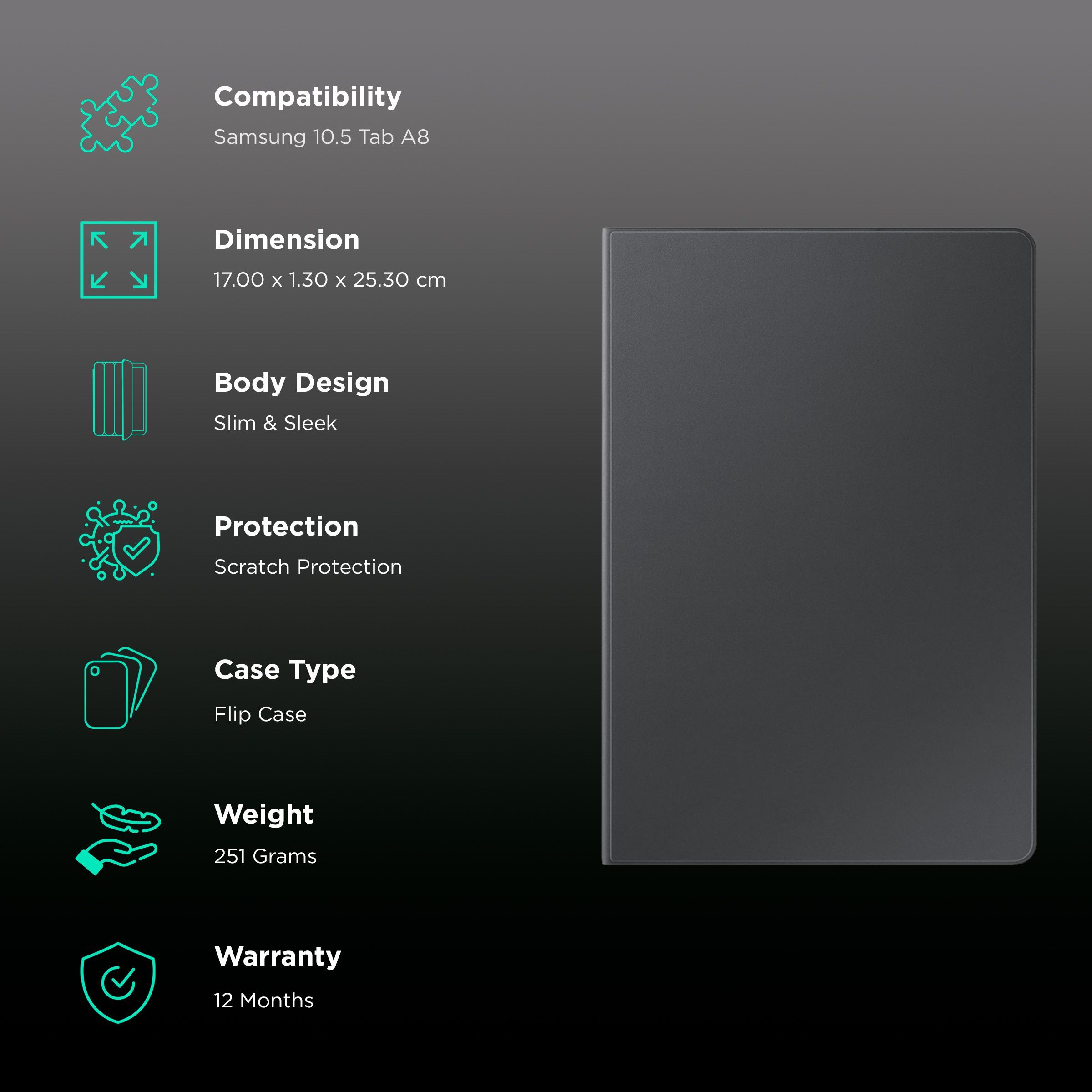 SAMSUNG EF-BX200PJEGIN Flip Cover for Galaxy Tab A8 (Sleek Design, Dark Gray)_2