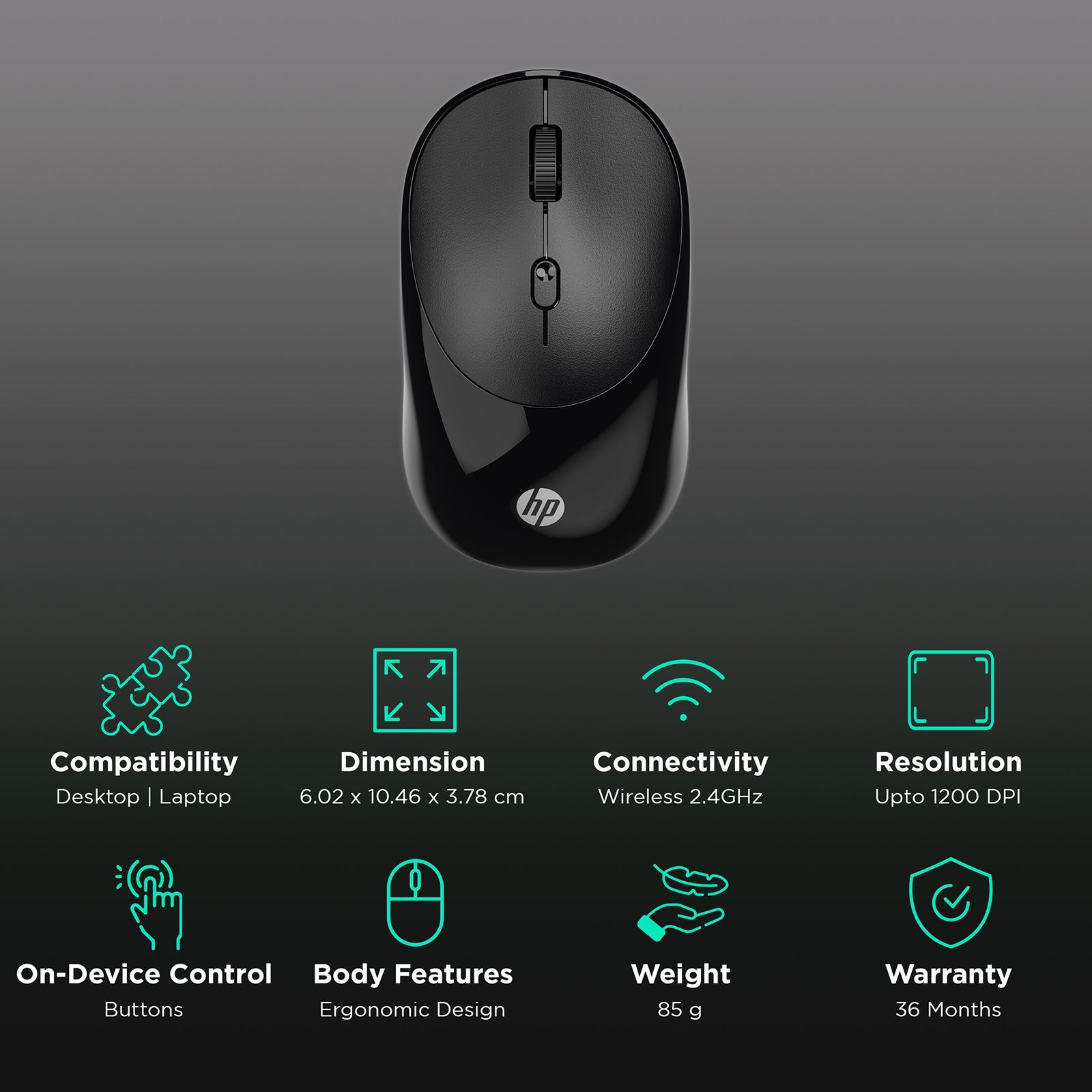 HP M090 2.4GHz Wireless Optical Mouse with 1 Million Key Life (1200 DPI Adjustable, Ergonomic Design, Black) HP M090 2.4GHz Wireless Optical Mouse with 1 Million Key Life (1200 DPI Adjustable, Ergonomic Design, Black)_2