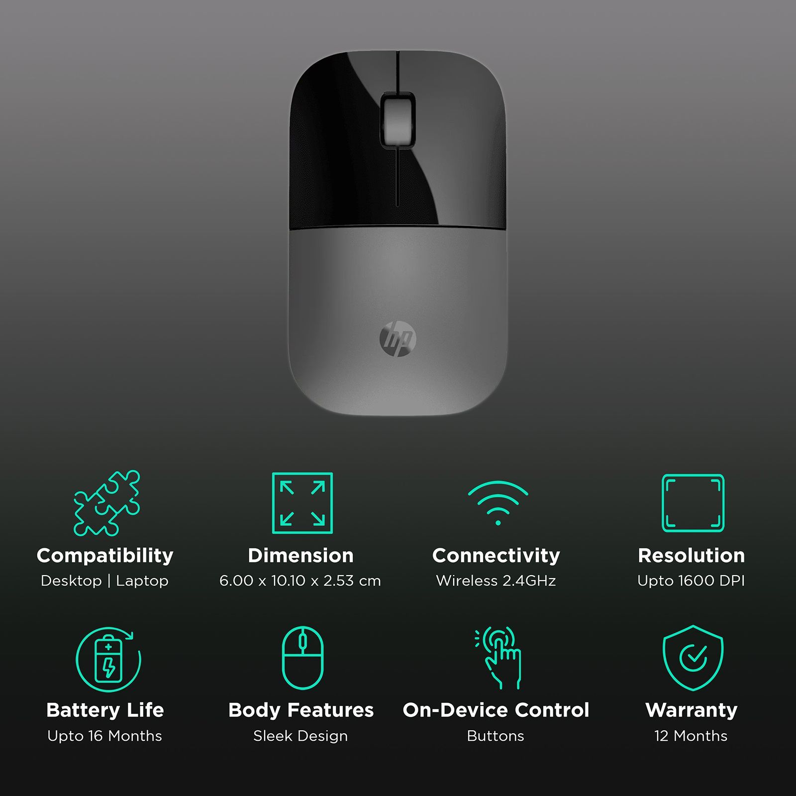 HP Z3700 Wireless Optical Mouse with Blue LED Technology (1600 DPI Adjustable, Sleek Design, Silver) HP Z3700 Wireless Optical Mouse with Blue LED Technology (1600 DPI Adjustable, Sleek Design, Silver)_2