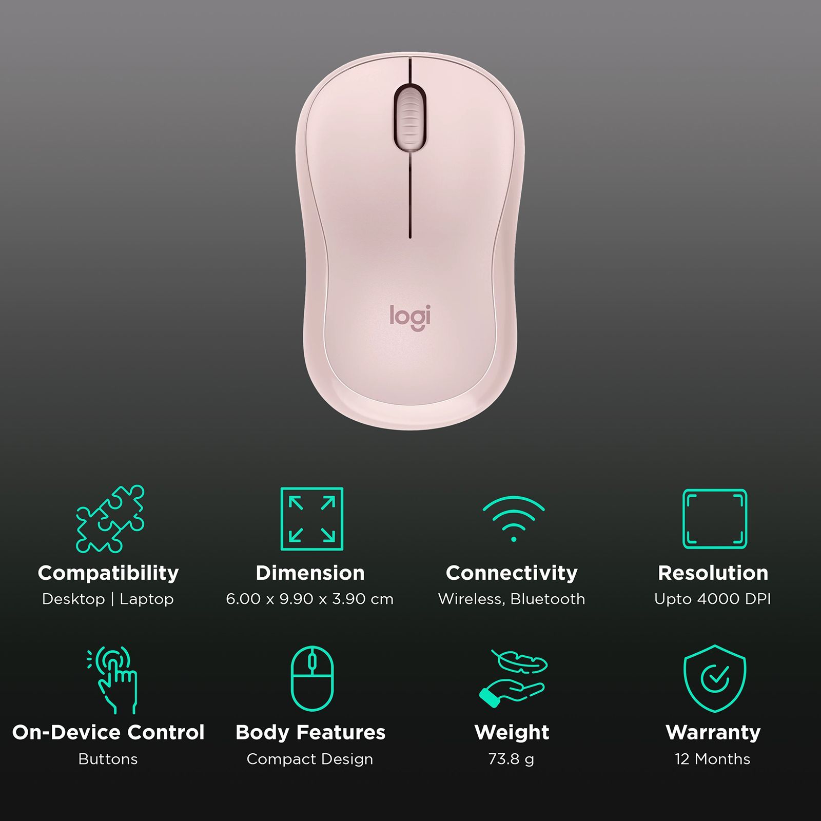 logitech M240 Bluetooth Wireless Optical Mouse (4000 DPI Adjustable, Sensor Technology, Rose)_2
