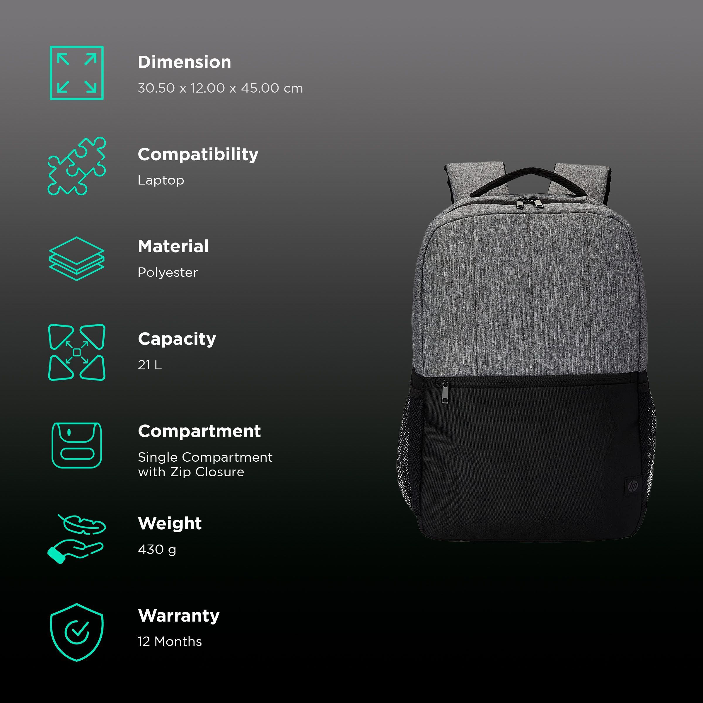 HP 320 Polyester Laptop Backpack for 15.6 Inch Laptop (21 L, Padded Back Panel, Black Grey)_2