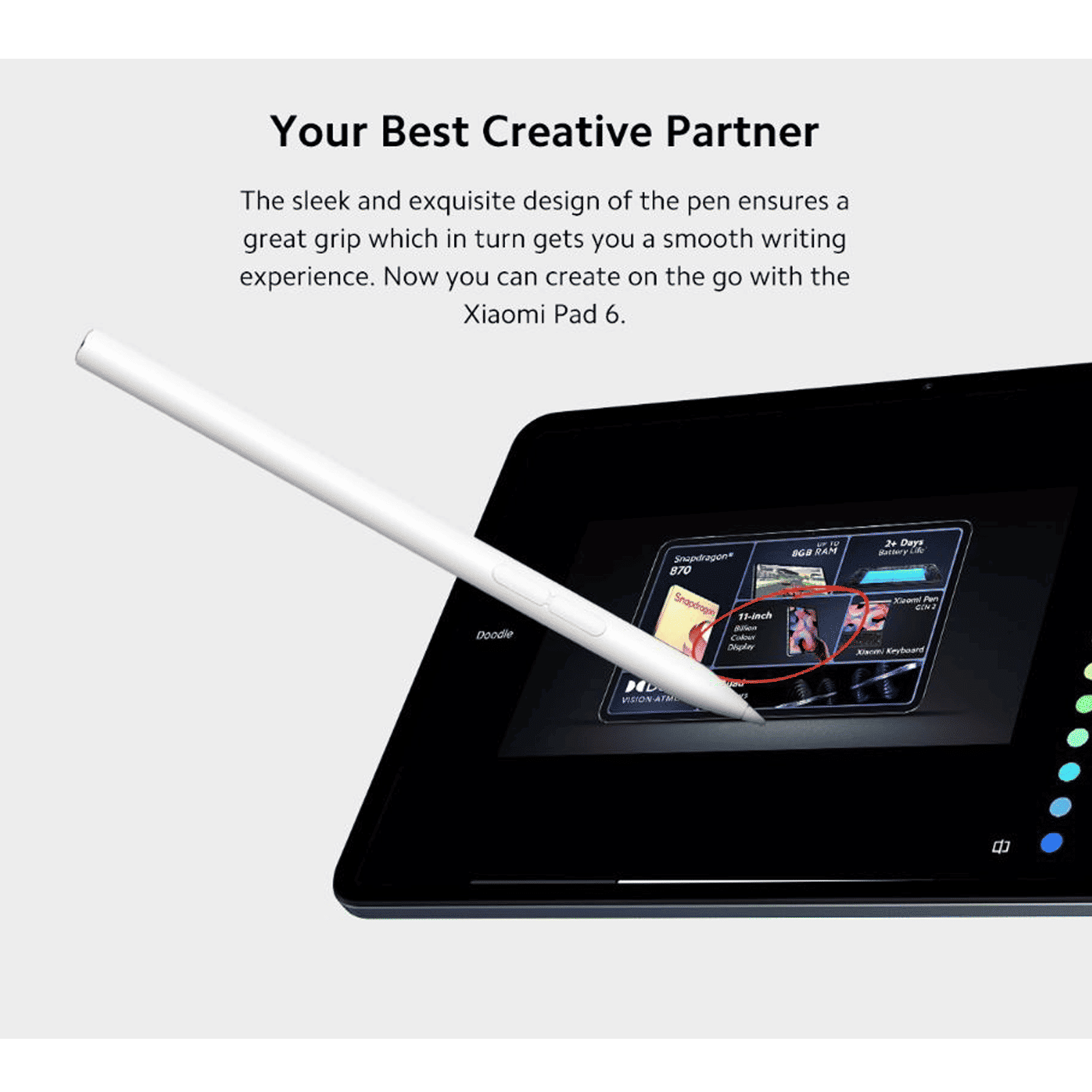 Xiaomi 2nd Generation Smart Pen For Xiaomi Pad 6 (4096 Pressure Sensitivity Levels, BHR7237GL, White)_5