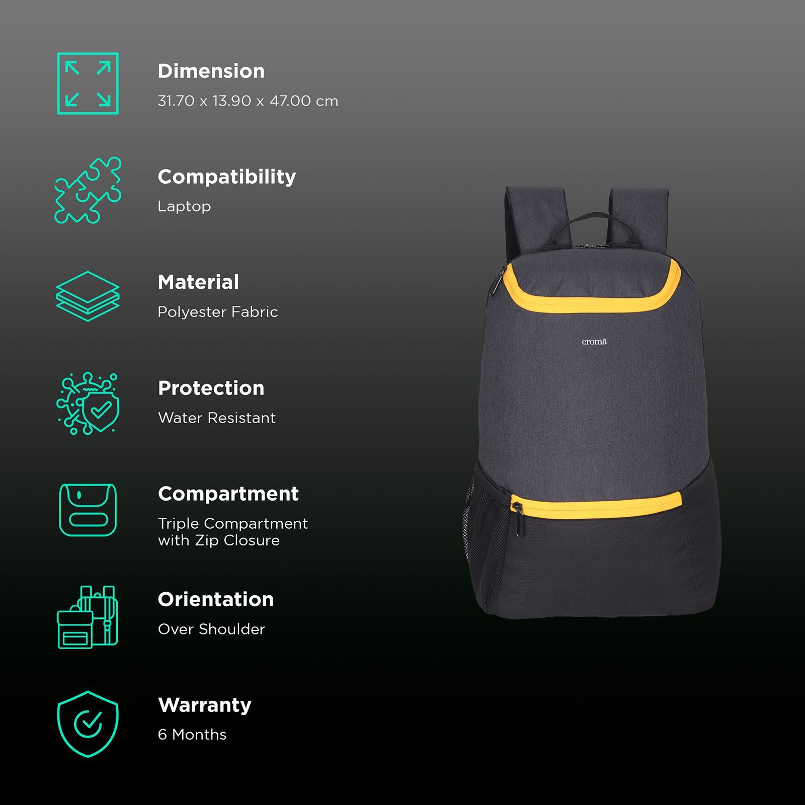 Croma Polyester Laptop Backpack for 15.6 Inch Laptop (21 L, Adjustable Shoulder Straps, Grey) Croma Polyester Laptop Backpack for 15.6 Inch Laptop (21 L, Adjustable Shoulder Straps, Grey)_2