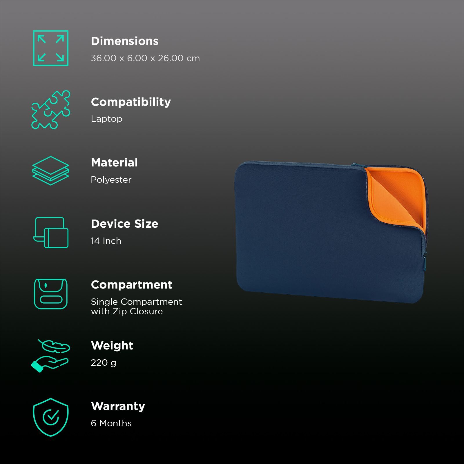 HYPHEN Polyester Laptop Sleeve for 14 Inch Laptop (One Spacious Compartment, Blue) HYPHEN Polyester Laptop Sleeve for 14 Inch Laptop (One Spacious Compartment, Blue)_3