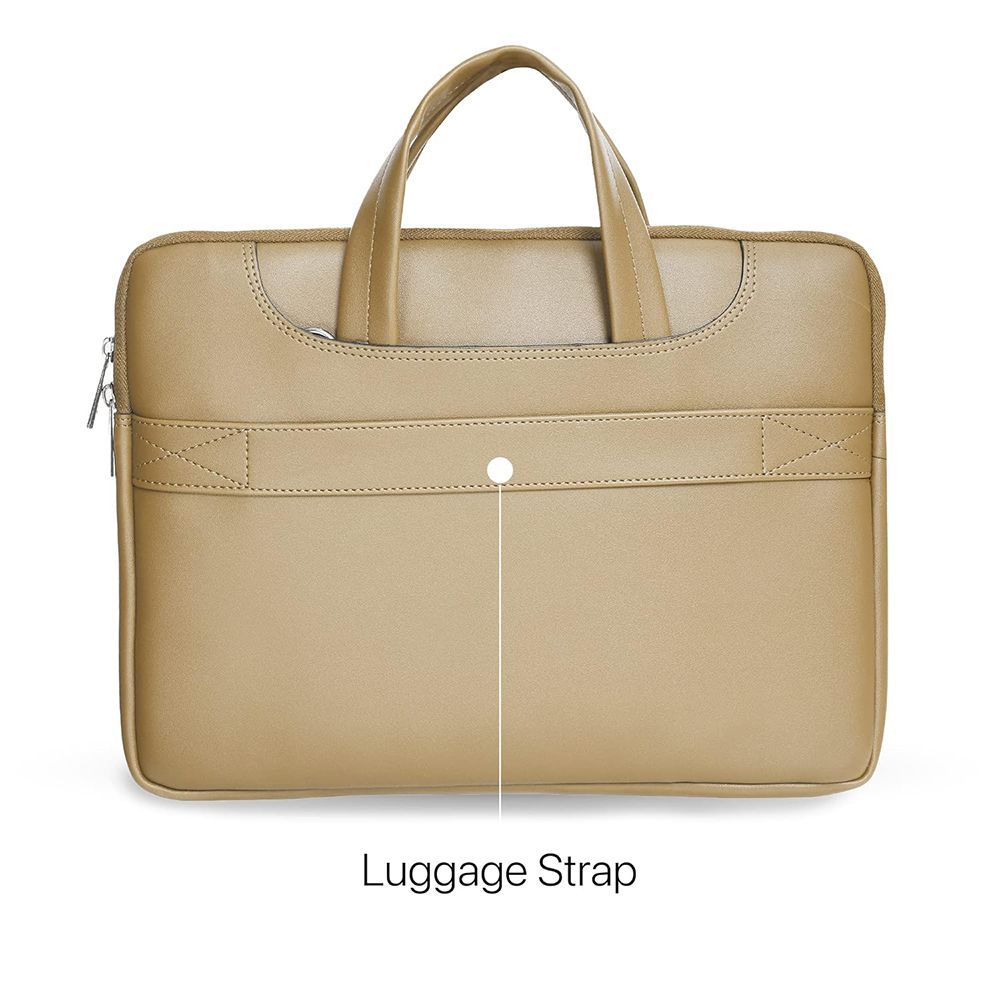 Dr. Vaku DA Italiano Polyurethane Leather, Polyester Sleeve for 14 Inch Laptop (Detachable Shoulder Strap, Tan Brown)_11