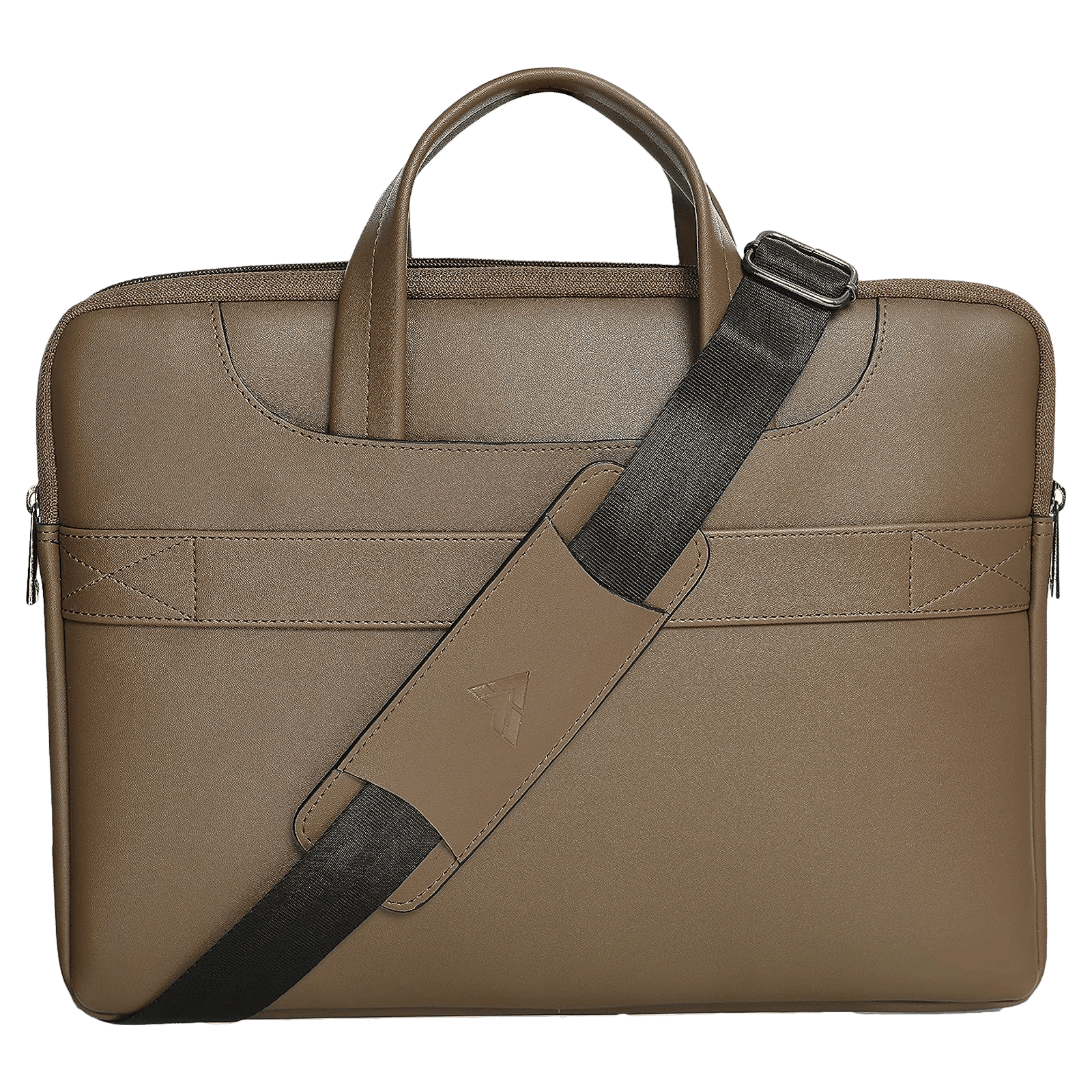 Dr. Vaku DA Italiano Polyurethane Leather, Polyester Sleeve for 14 Inch Laptop (Detachable Shoulder Strap, Tan Brown)_14