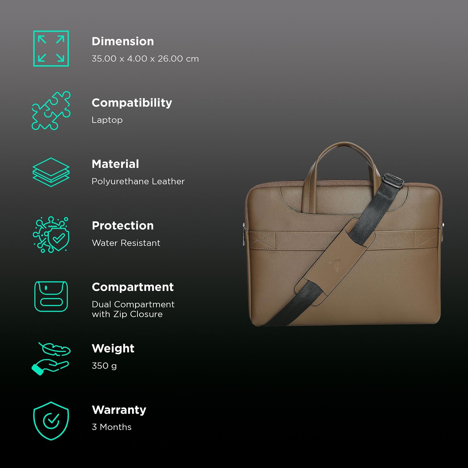 Dr. Vaku DA Italiano Polyurethane Leather, Polyester Sleeve for 14 Inch Laptop (Detachable Shoulder Strap, Tan Brown)_2