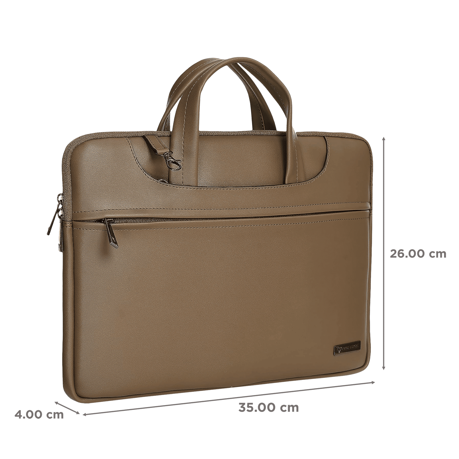 Dr. Vaku DA Italiano Polyurethane Leather, Polyester Sleeve for 14 Inch Laptop (Detachable Shoulder Strap, Tan Brown)_3
