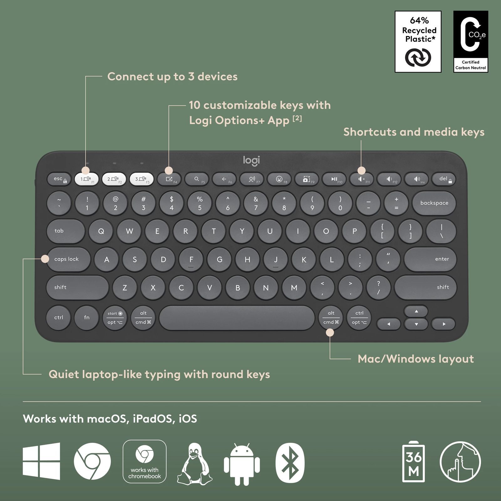 logitech Pebble Keys 2 Bluetooth Wireless Keyboard with Multi Device Pairing (10 Customizable Keys, Tonal Graphite) logitech Pebble Keys 2 Bluetooth Wireless Keyboard with Multi Device Pairing (10 Customizable Keys, Tonal Graphite)_10