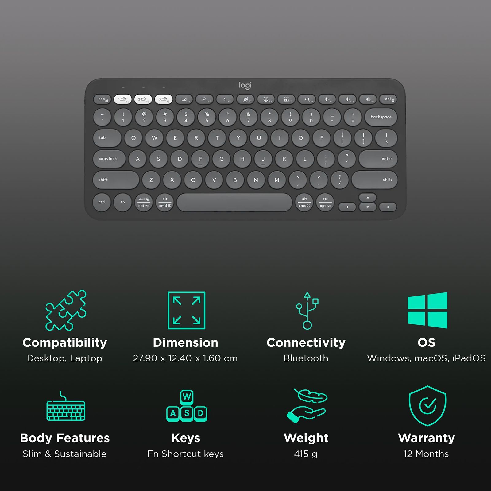 logitech Pebble Keys 2 Bluetooth Wireless Keyboard with Multi Device Pairing (10 Customizable Keys, Tonal Graphite) logitech Pebble Keys 2 Bluetooth Wireless Keyboard with Multi Device Pairing (10 Customizable Keys, Tonal Graphite)_2