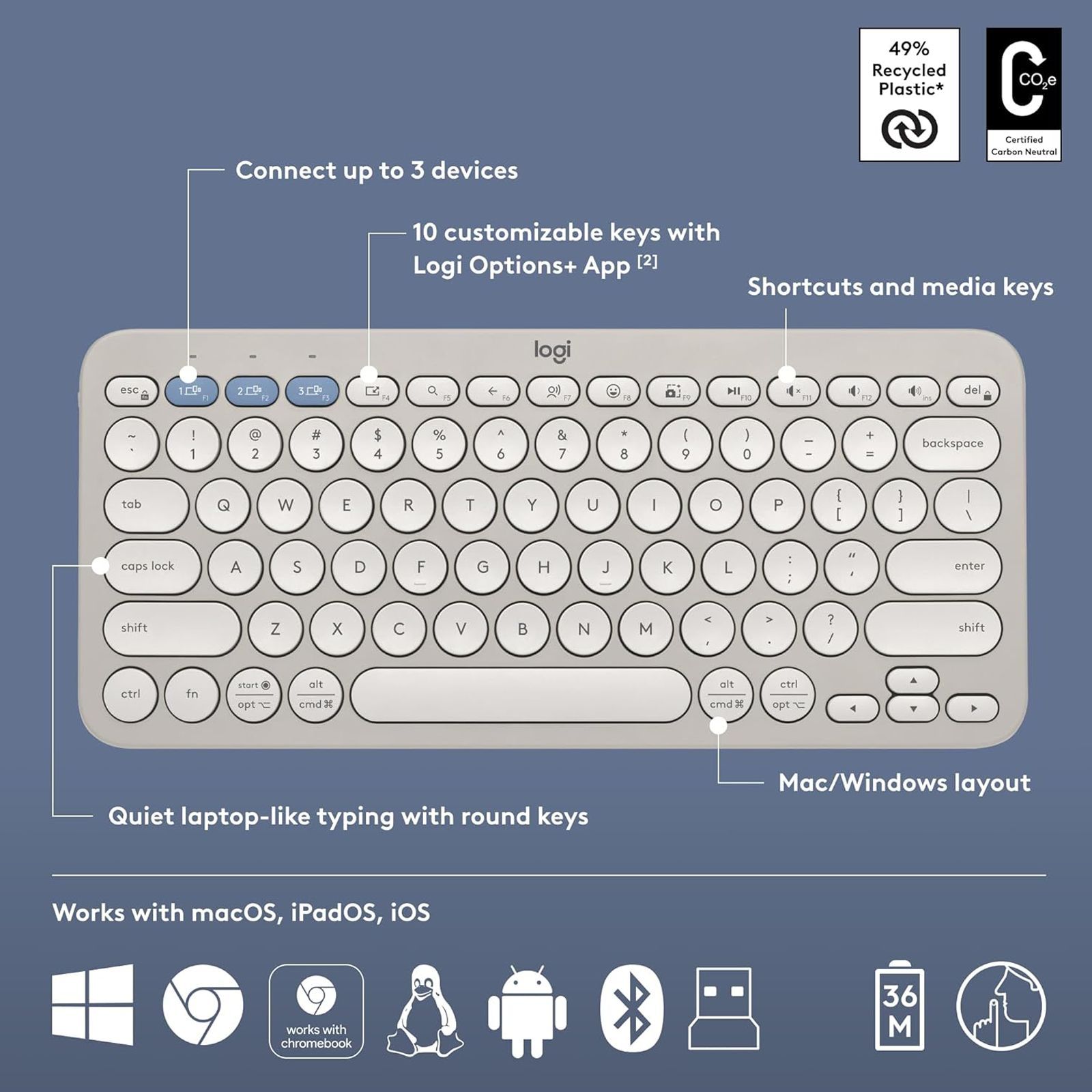 logitech Pebble 2 Wireless Keyboard and Mouse Combo (Quiet and Customizable, Tonal Sand) logitech Pebble 2 Wireless Keyboard and Mouse Combo (Quiet and Customizable, Tonal Sand)_2