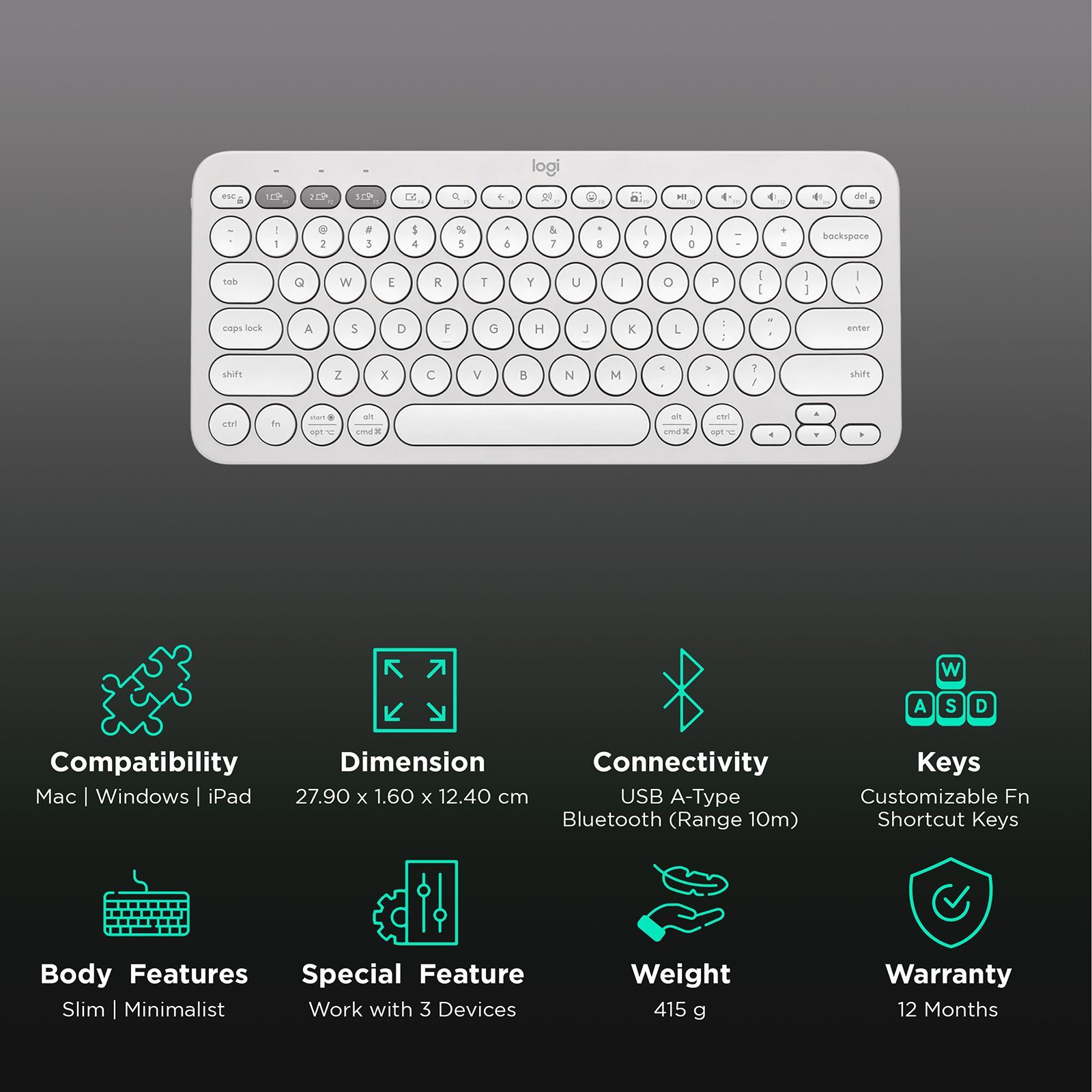 logitech Pebble Keys 2 Bluetooth Wireless Keyboard with Multi Device Pairing (10 Customizable Keys, Tonal White) logitech Pebble Keys 2 Bluetooth Wireless Keyboard with Multi Device Pairing (10 Customizable Keys, Tonal White)_2