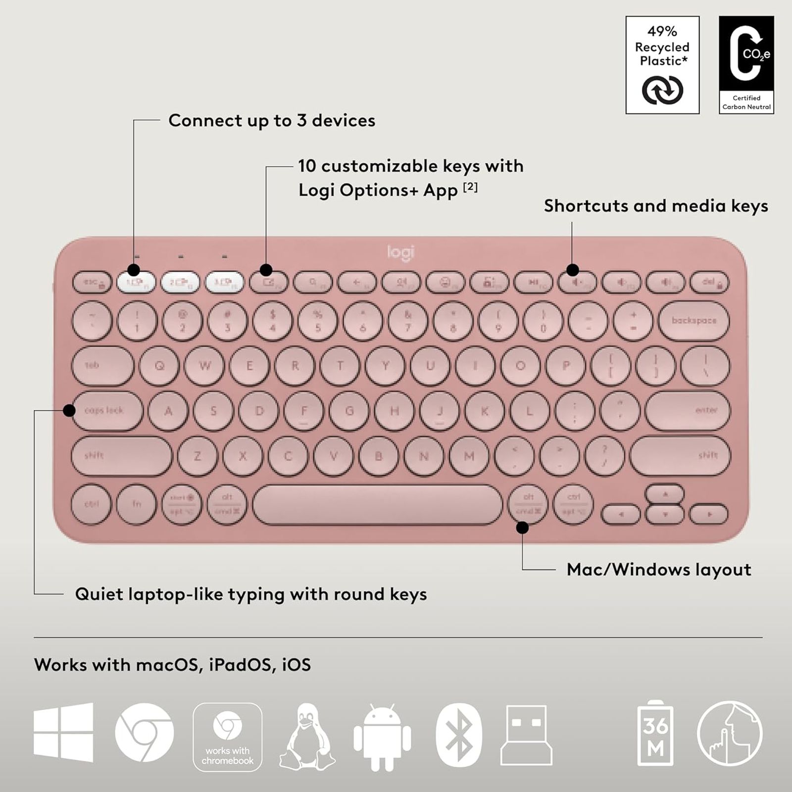 logitech Pebble 2 Wireless Keyboard and Mouse Combo (Silent Touch Technology, Tonal Rose) logitech Pebble 2 Wireless Keyboard and Mouse Combo (Silent Touch Technology, Tonal Rose)_2