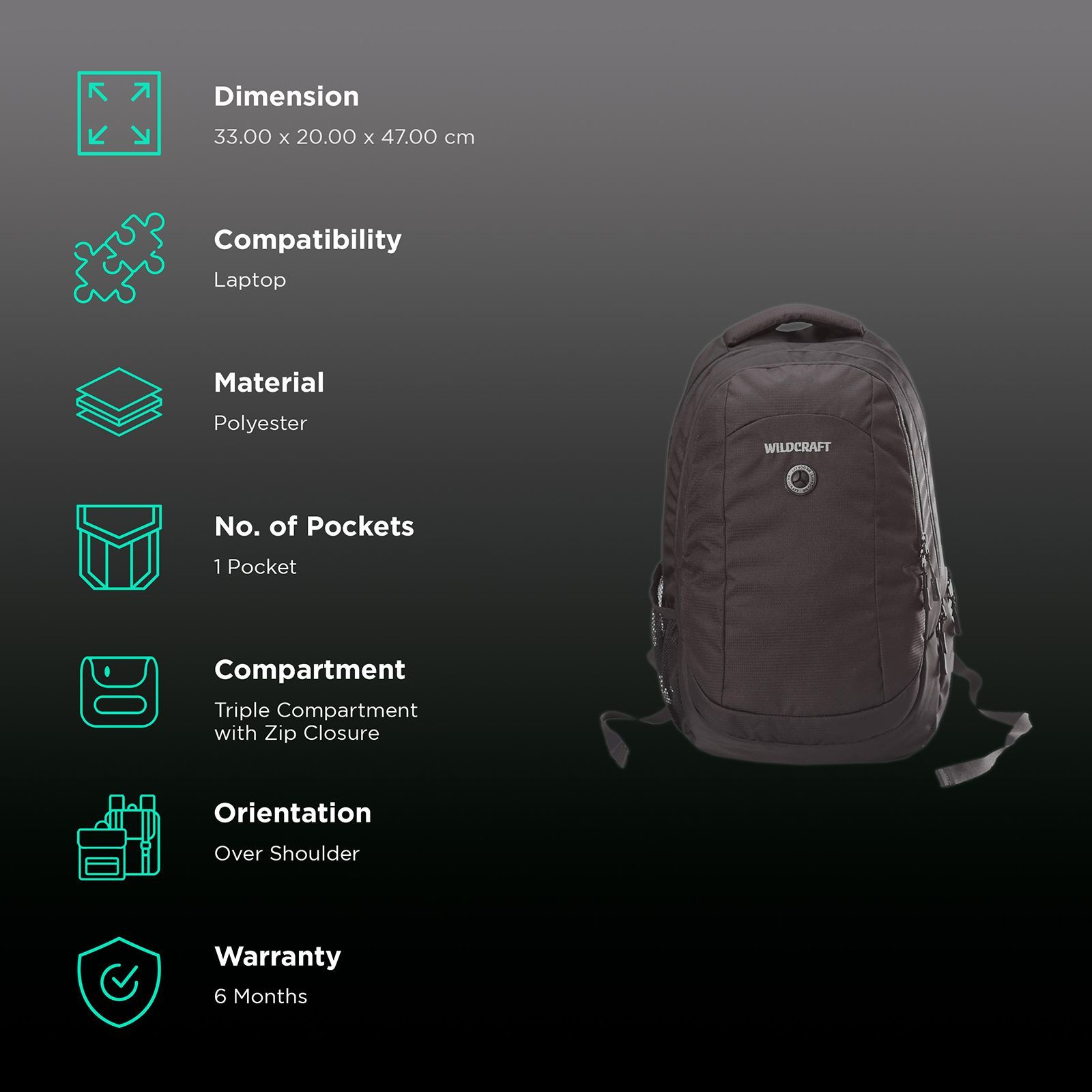 WILDCRAFT Power Polyester Laptop Backpack (24 L, Spacious and Modish, Black) WILDCRAFT Power Polyester Laptop Backpack (24 L, Spacious and Modish, Black)_2