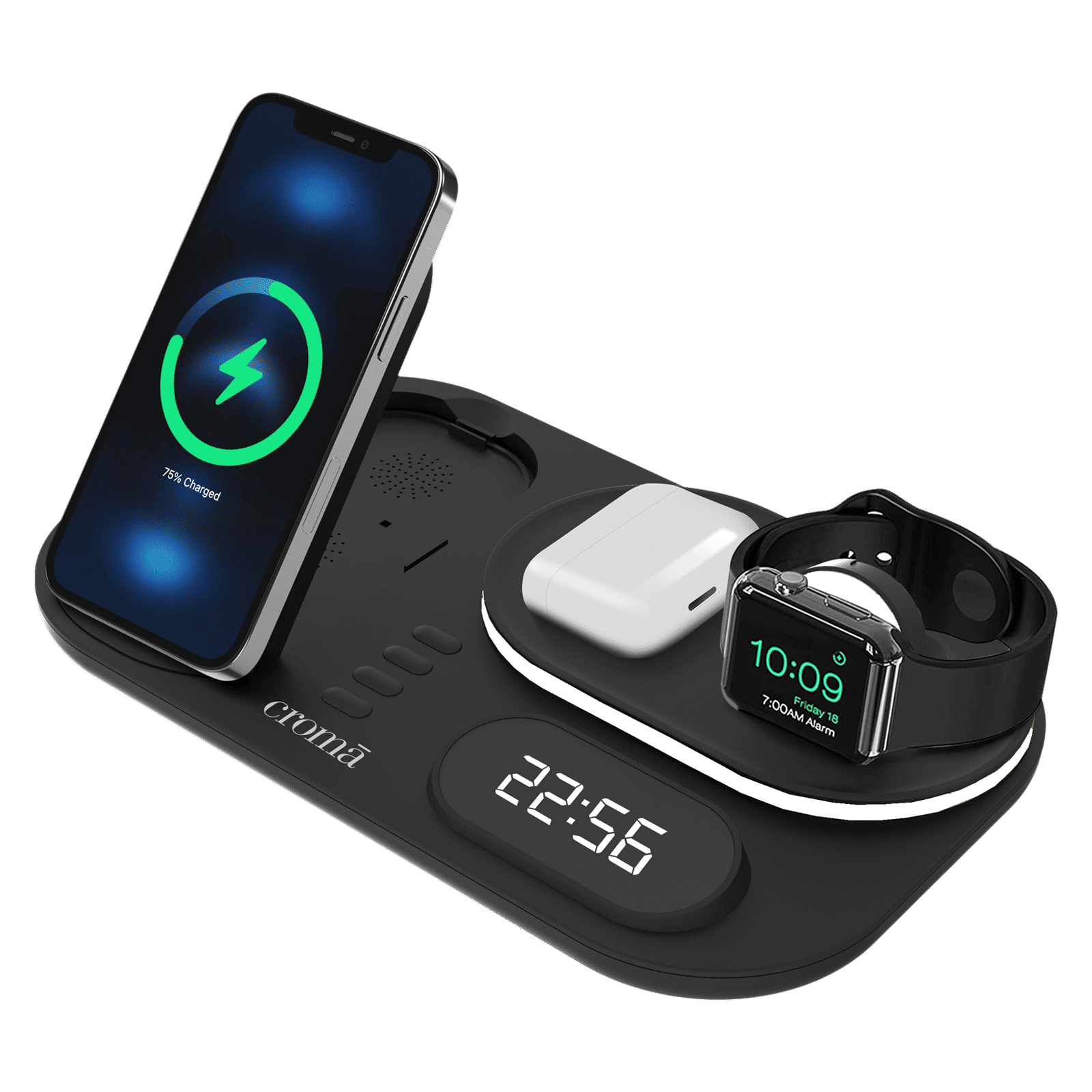 Croma 15W 4-in-1 Wireless Charger for iPhone 14, 14 Pro, 15, 15 Pro (Heat Resistant, Black) Croma 15W 4-in-1 Wireless Charger for iPhone 14, 14 Pro, 15, 15 Pro (Heat Resistant, Black)_1