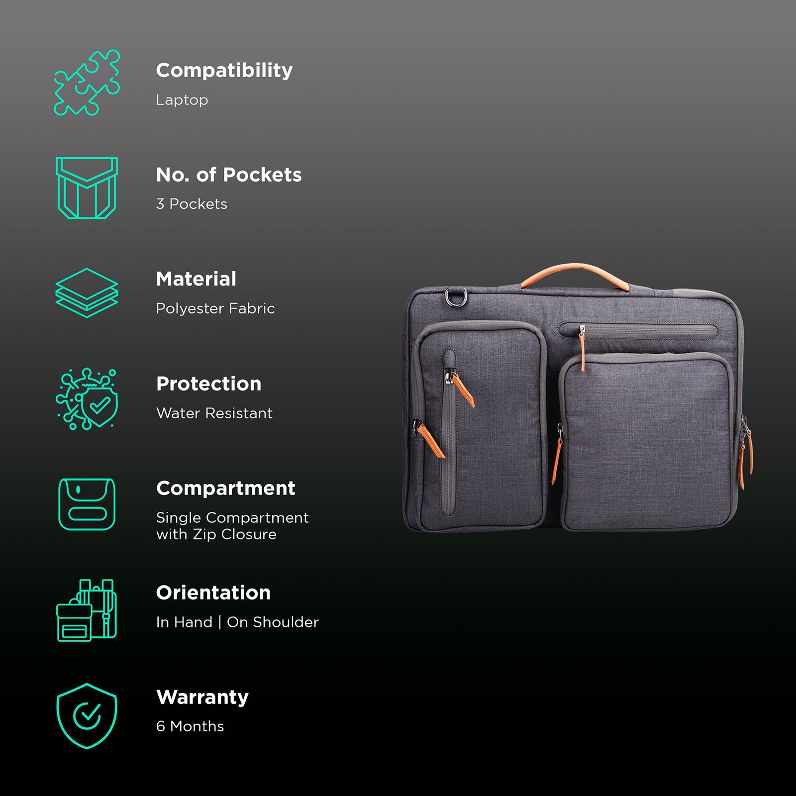 Croma Polyester Fabric Sling Bag for 15.6 Inch Laptop (5.7 L, Water Resistant, Grey)_2