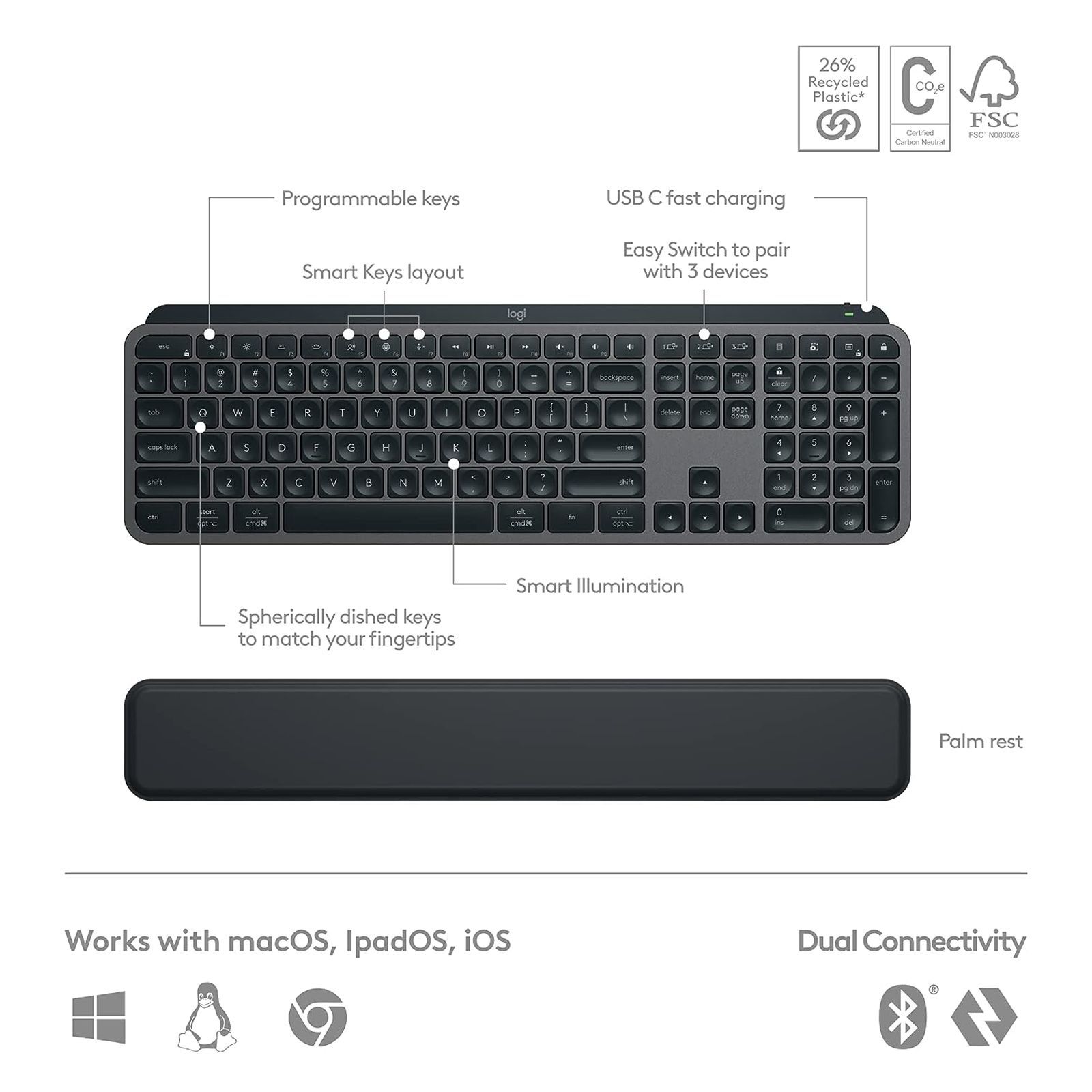 logitech MX KEYS S Rechargeable Wireless Keyboard & Mouse Combo (Fast Fluid Precise Typing, Graphite) logitech MX KEYS S Rechargeable Wireless Keyboard & Mouse Combo (Fast Fluid Precise Typing, Graphite)_4