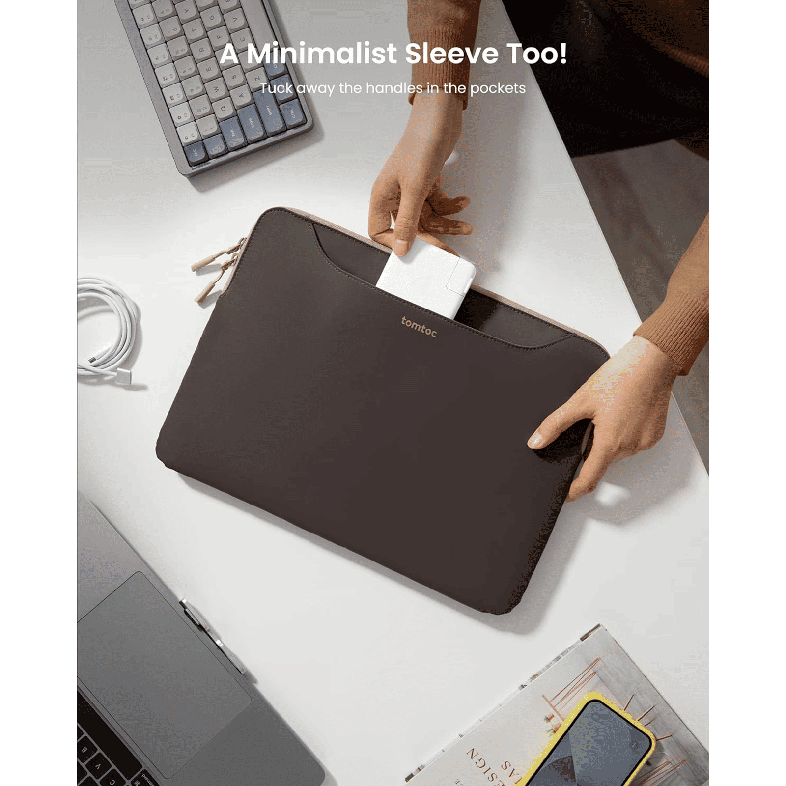 tomtoc A21 Laptop Sleeve for 14 Inch Laptop (Large Front Pockets, Cookie)_5