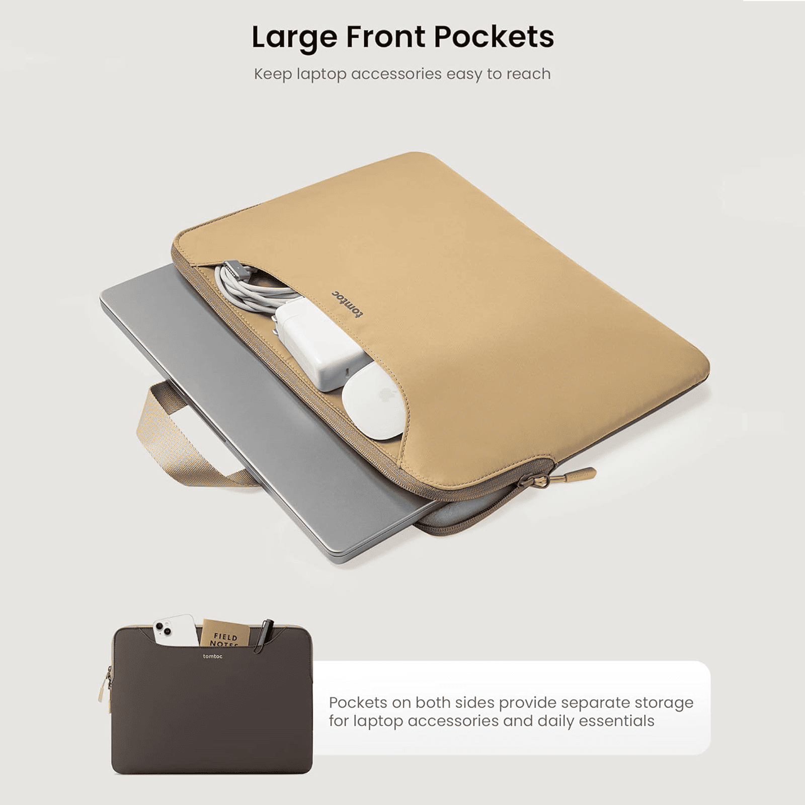 tomtoc A21 Laptop Sleeve for 14 Inch Laptop (Large Front Pockets, Cookie)_7