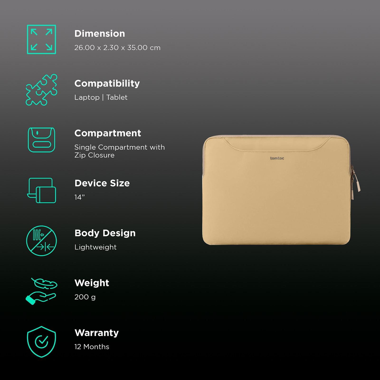 tomtoc A21 Laptop Sleeve for 14 Inch Laptop (Large Front Pockets, Cookie)_2