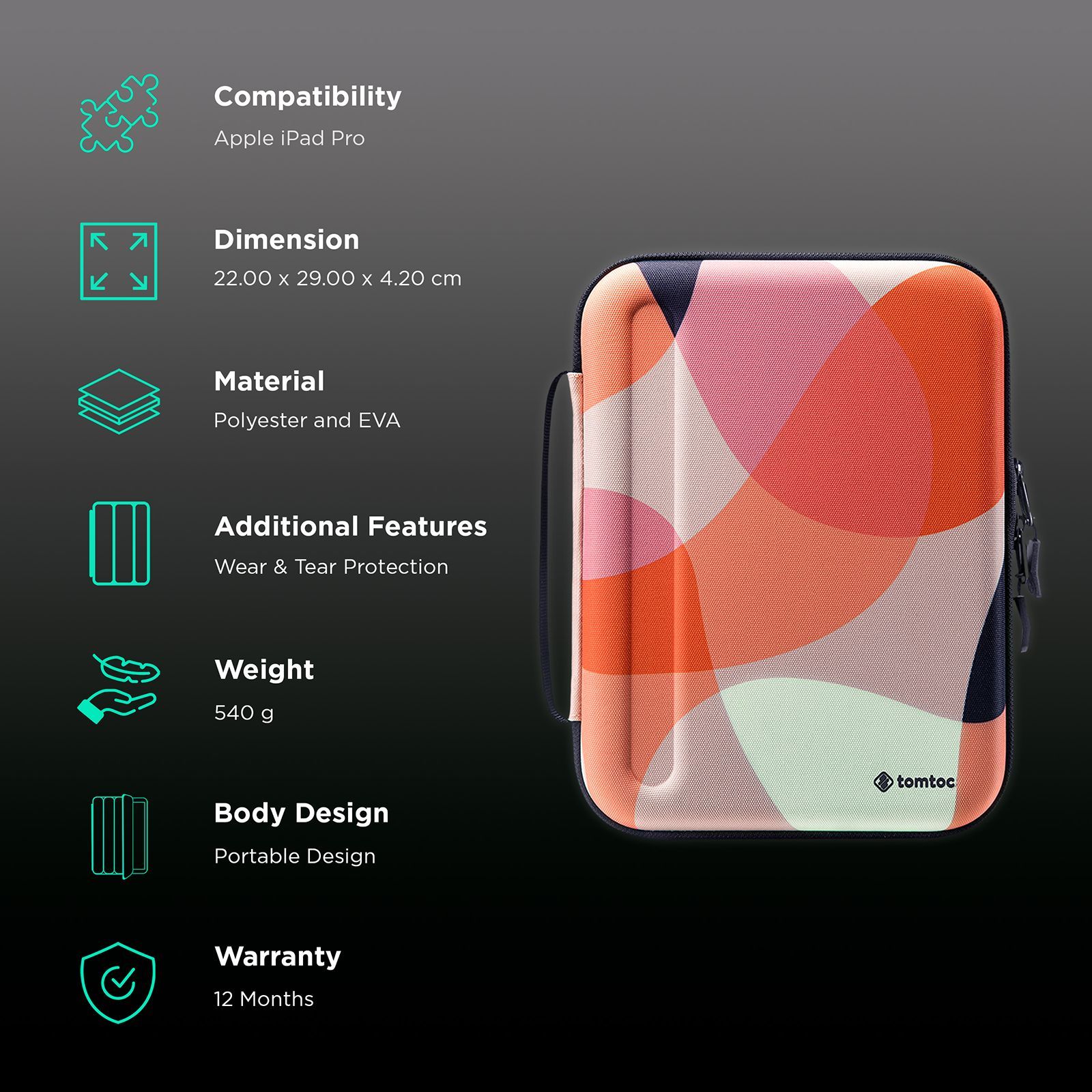 tomtoc B06 Polyester and EVA Case for Apple iPad Pro 11 Inch (Zip Enclosure, Mixed Orange) tomtoc B06 Polyester and EVA Case for Apple iPad Pro 11 Inch (Zip Enclosure, Mixed Orange)_2