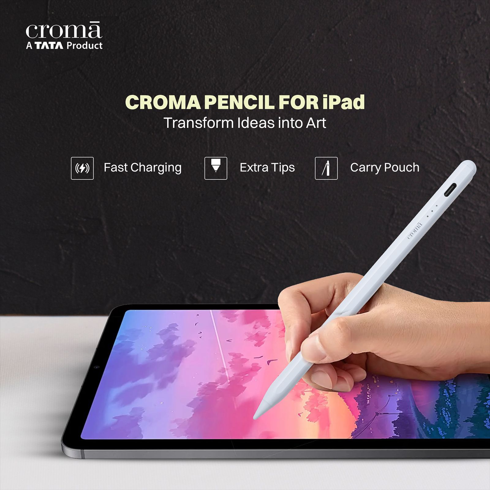 Croma Pencil For Apple iPad (Fast Charging, White) Croma Pencil For Apple iPad (Fast Charging, White)_5