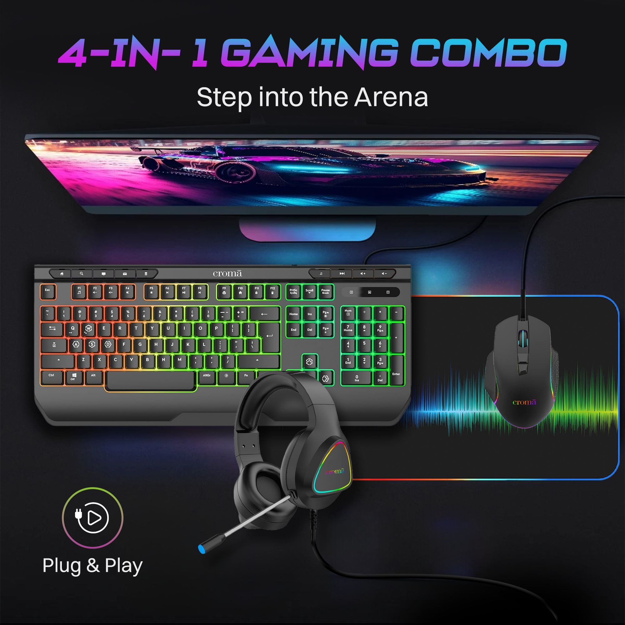 Croma Wired 4-IN-1 Gaming Combo (7200 DPI Adjustable, Black) Croma Wired 4-IN-1 Gaming Combo (7200 DPI Adjustable, Black)_12