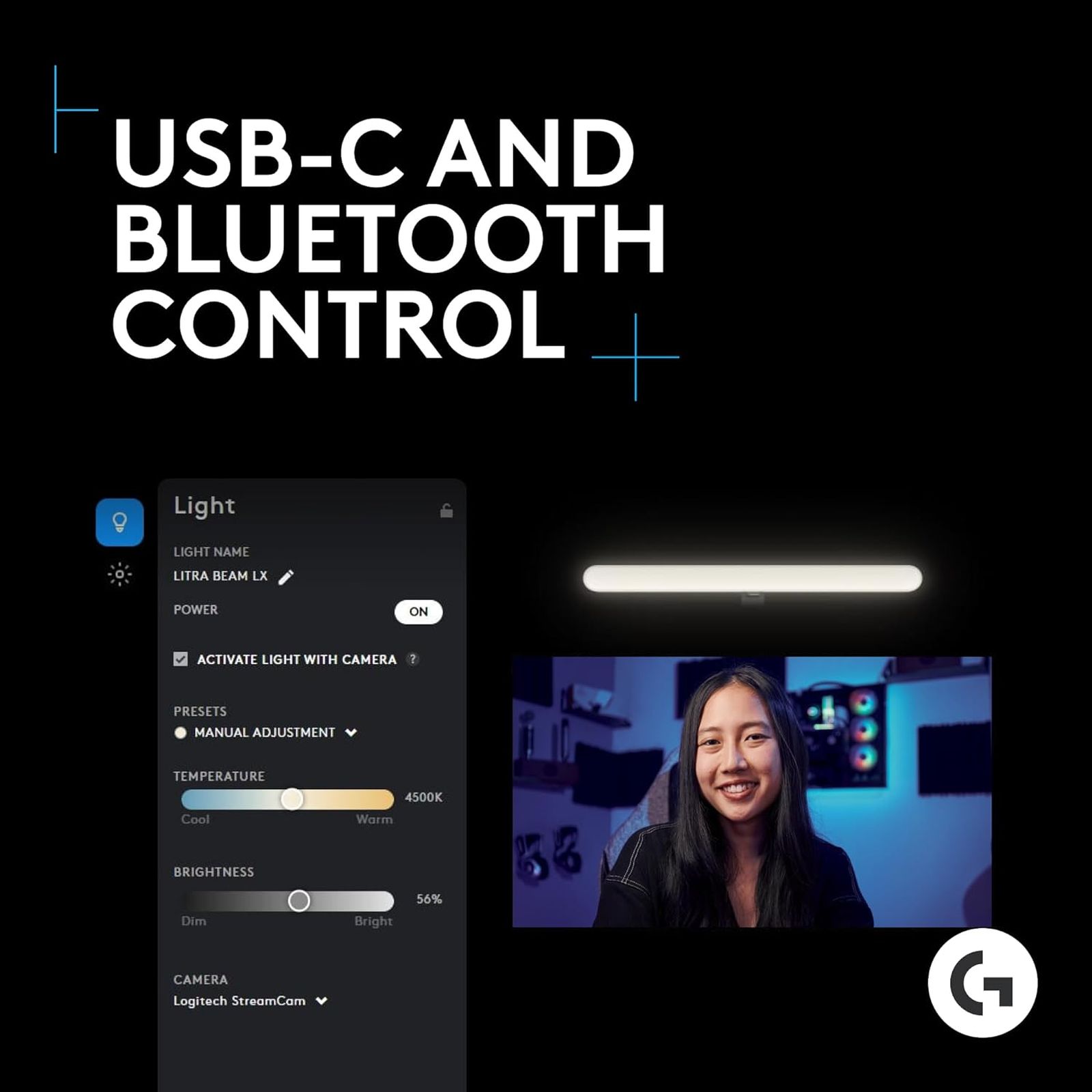 logitech Litra Beam LX LED Streaming Key Light for Desktop (Dual Sided RGB)_9