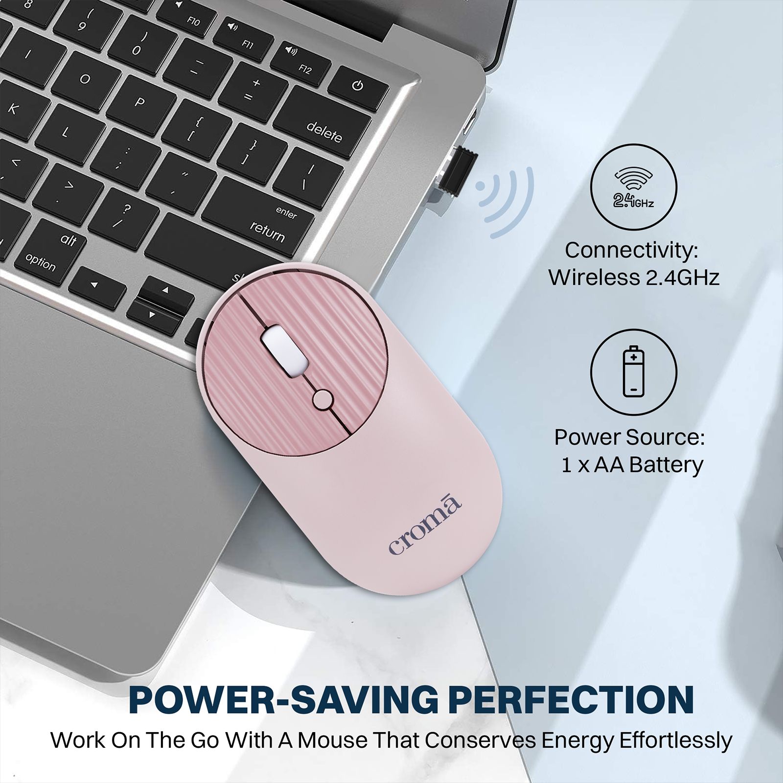 Croma 2.4 GHz Wireless Optical Mouse with Power Saving Feature (1600 DPI Adjustable, Ambidextrous Design, Pink) Croma 2.4 GHz Wireless Optical Mouse with Power Saving Feature (1600 DPI Adjustable, Ambidextrous Design, Pink)_9