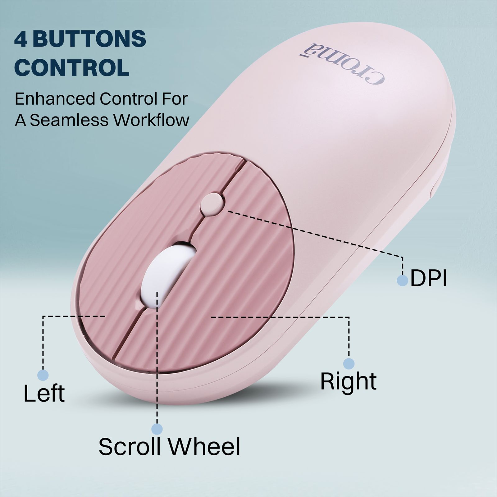 Croma 2.4 GHz Wireless Optical Mouse with Power Saving Feature (1600 DPI Adjustable, Ambidextrous Design, Pink) Croma 2.4 GHz Wireless Optical Mouse with Power Saving Feature (1600 DPI Adjustable, Ambidextrous Design, Pink)_10