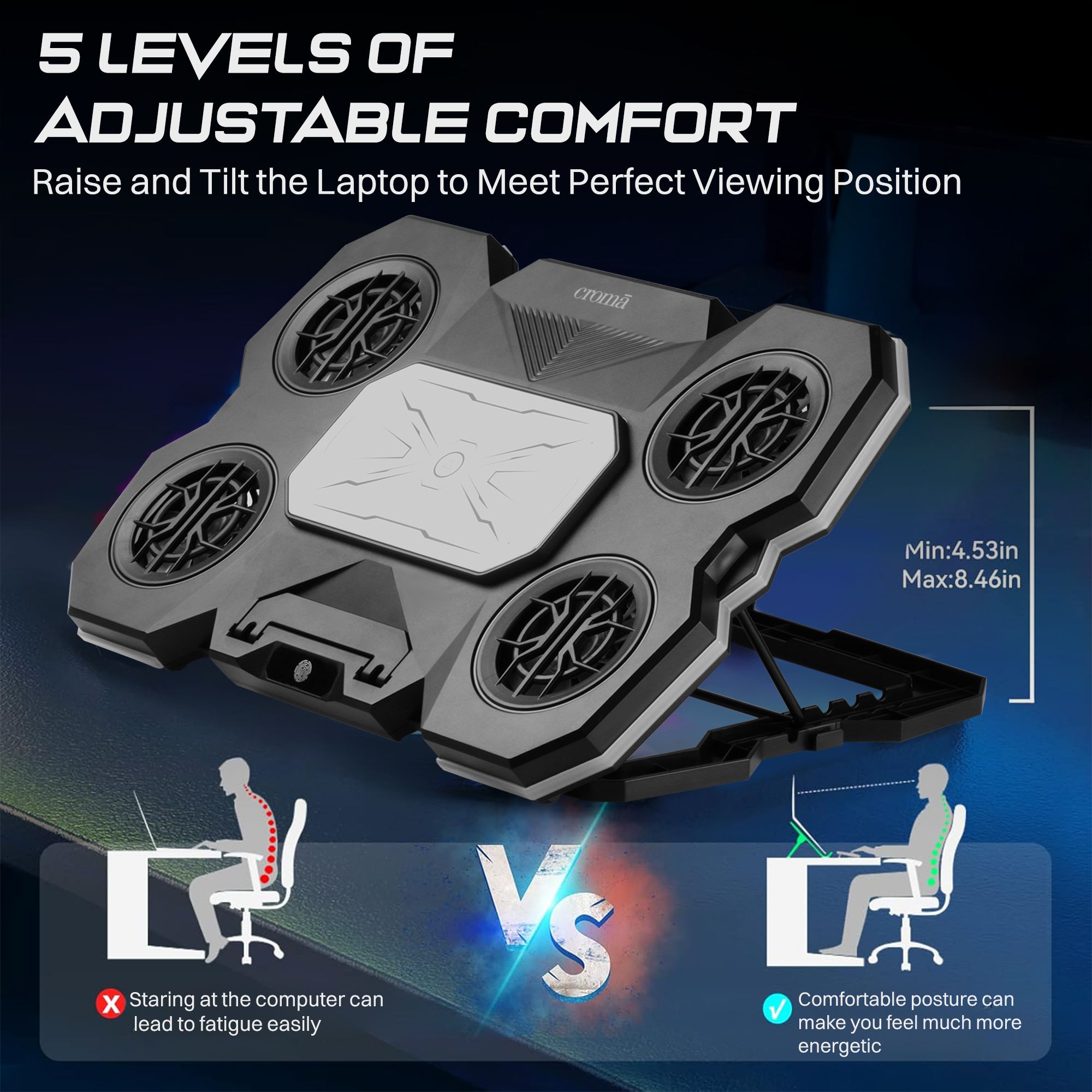 Croma Gaming Cooling Pad For Laptops (Electrothermal Cooling Technology, Black) Croma Gaming Cooling Pad For Laptops (Electrothermal Cooling Technology, Black)_7