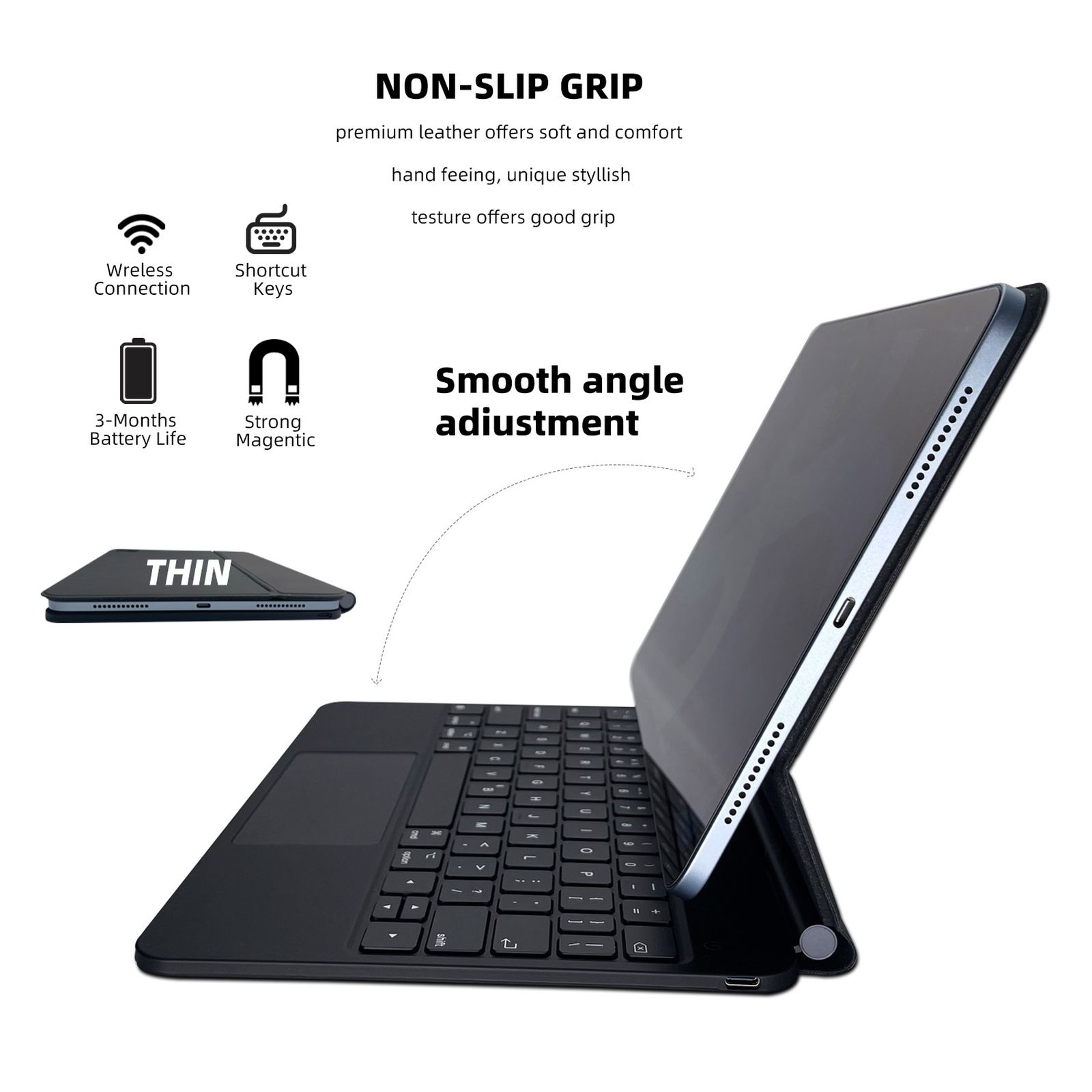 Croma Magic Bluetooth Keyboard Case for iPad Pro 11 Inch (4th Gen) with 3 Months Battery Life (Backlit Keys, Black)_7