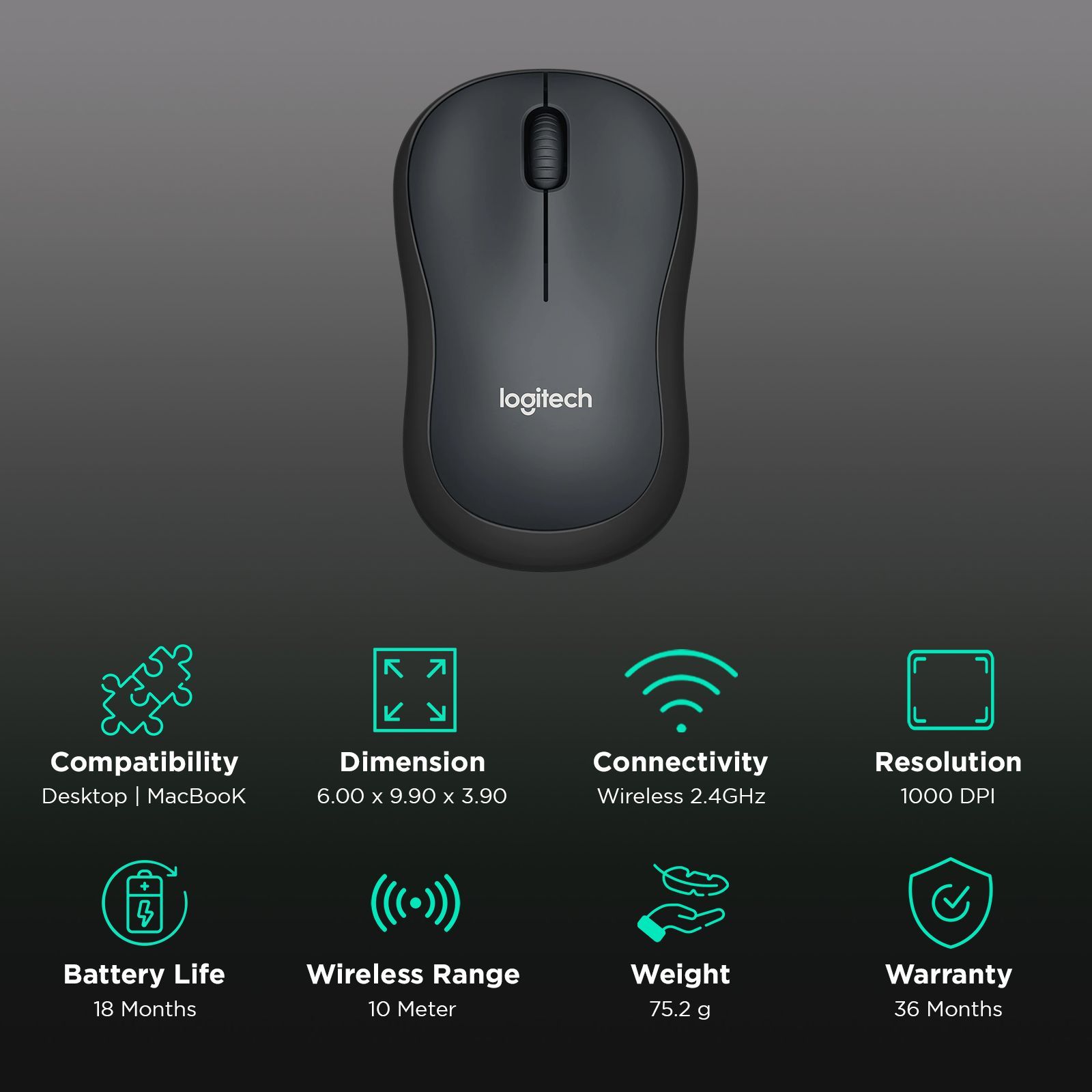 logitech M220 Wireless Optical Mouse with Silent Click Buttons (1000 DPI, Ambidextrous Design, Charcoal Black)_2