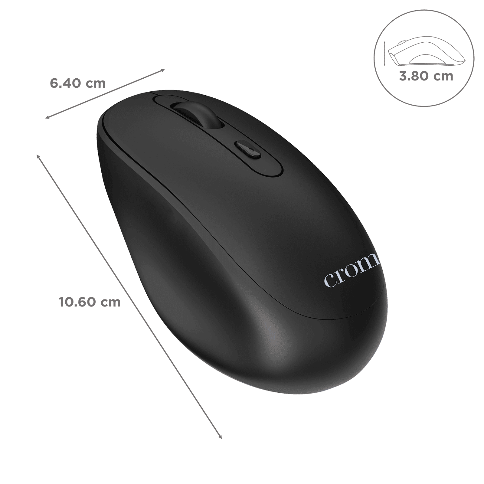Croma Rechargeable Wireless Mouse with 4 Buttons (3200 DPI Adjustable, 80 Hours Battery Life, Black)_3