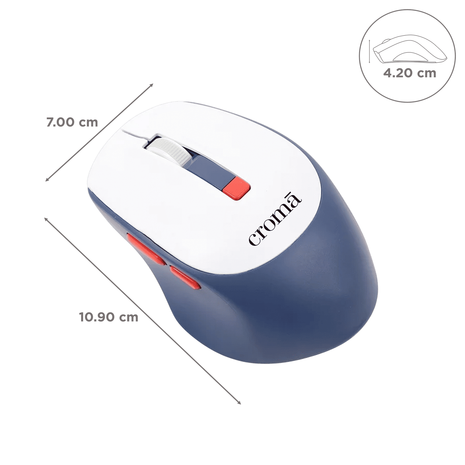 Croma Rechargeable Wireless Gaming Mouse with 6 Buttons (3200 DPI Adjustable, 80 Hours Battery Life, White)_3