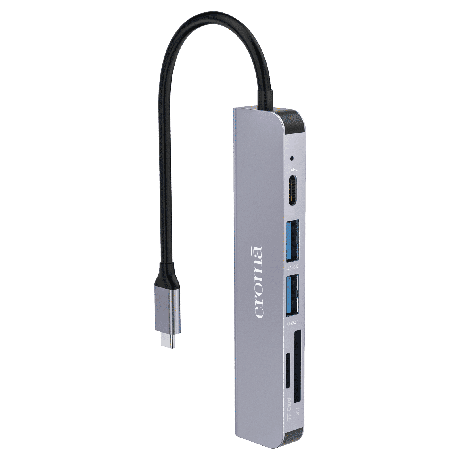 Croma 6-in-1 USB 3.0 Type C to HDMI, USB Type A 3.0, USB Type C, TF Card & SD Card Slot Multi Utility Hub (Supports Fast Charging, Grey)_3