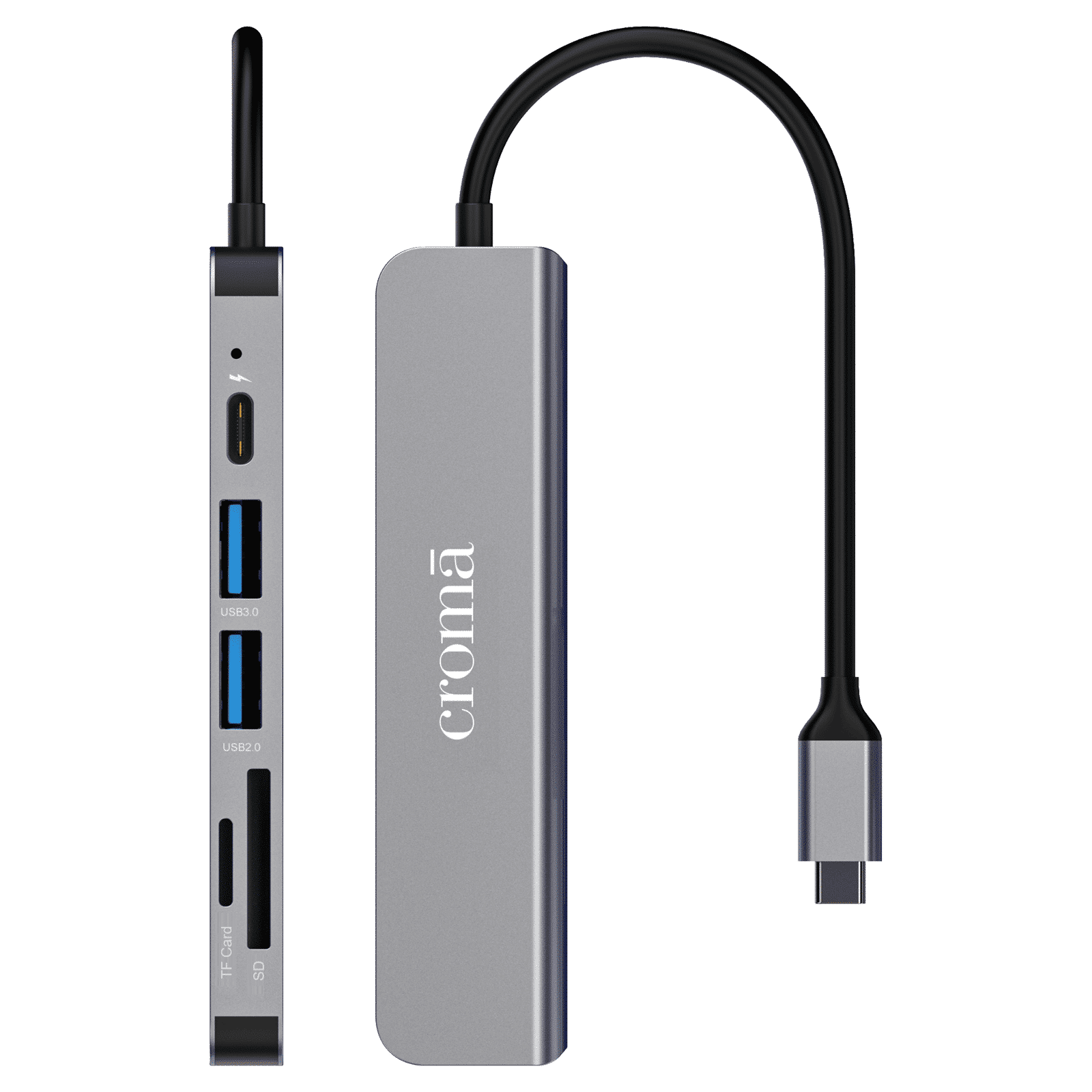 Croma 6-in-1 USB 3.0 Type C to HDMI, USB Type A 3.0, USB Type C, TF Card & SD Card Slot Multi Utility Hub (Supports Fast Charging, Grey)_4