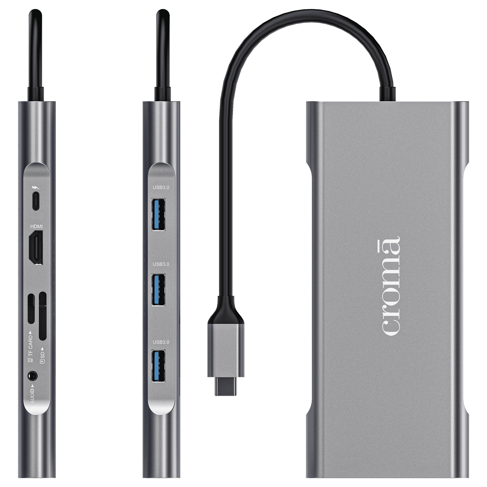 Croma 10-in-1 USB 3.0 Type C to USB-A 3.0, HDMI, VGA, SD, TF card, USB Type-C PD Port, Ethernet, 3.5mm Audio Jack Multi Utility Hub (Supports Fast Charging, Grey)_6