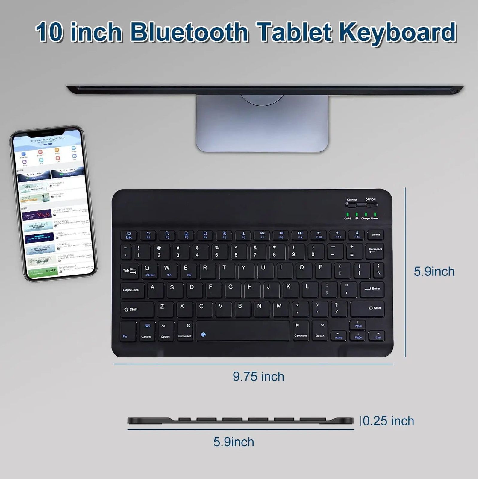 Candytech KEYBEE Bluetooth Keyboard for 10 Inch Tablets (ABS Material with 78 Keys, Black)_10